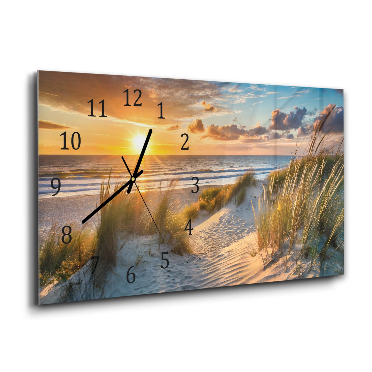 Wanduhr 60x30 - Sonnenuntergang bei den Dünen