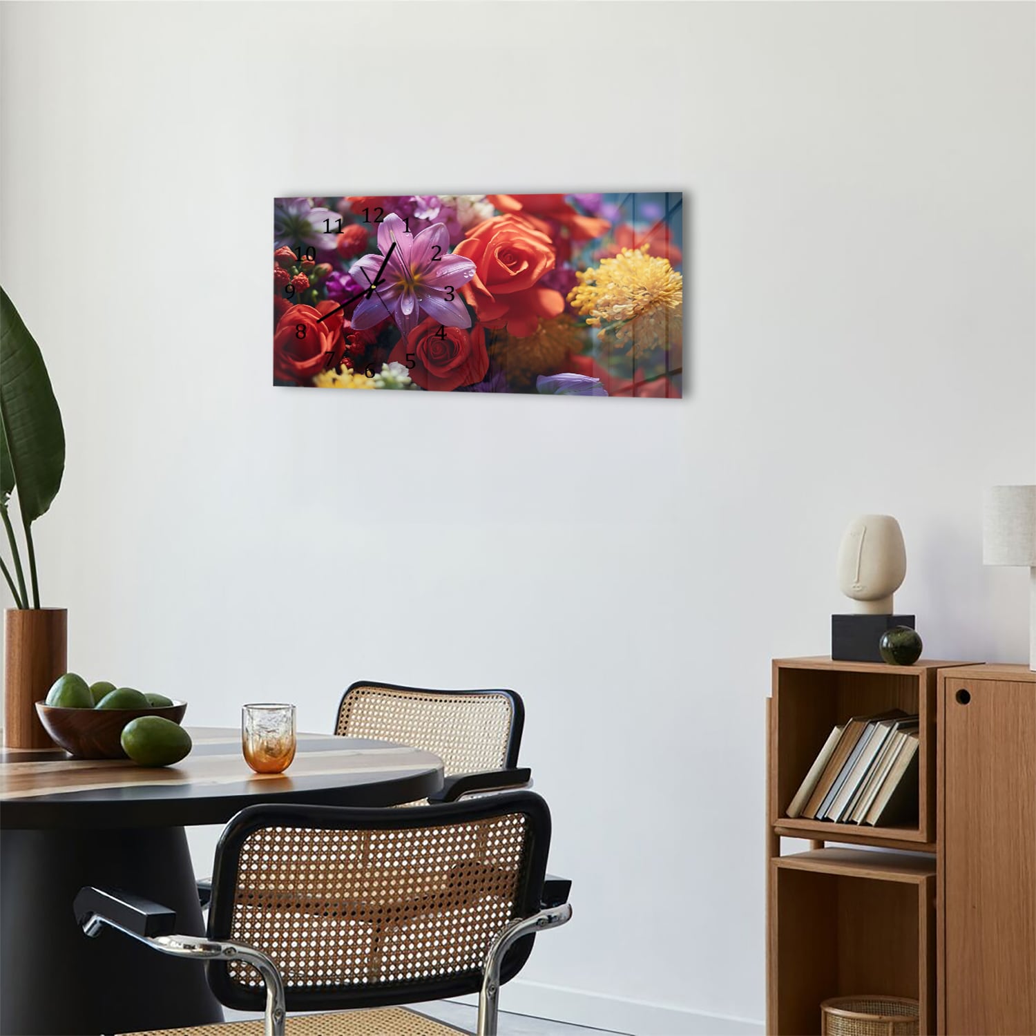 Wanduhr 60x30 - Blumenstrauß