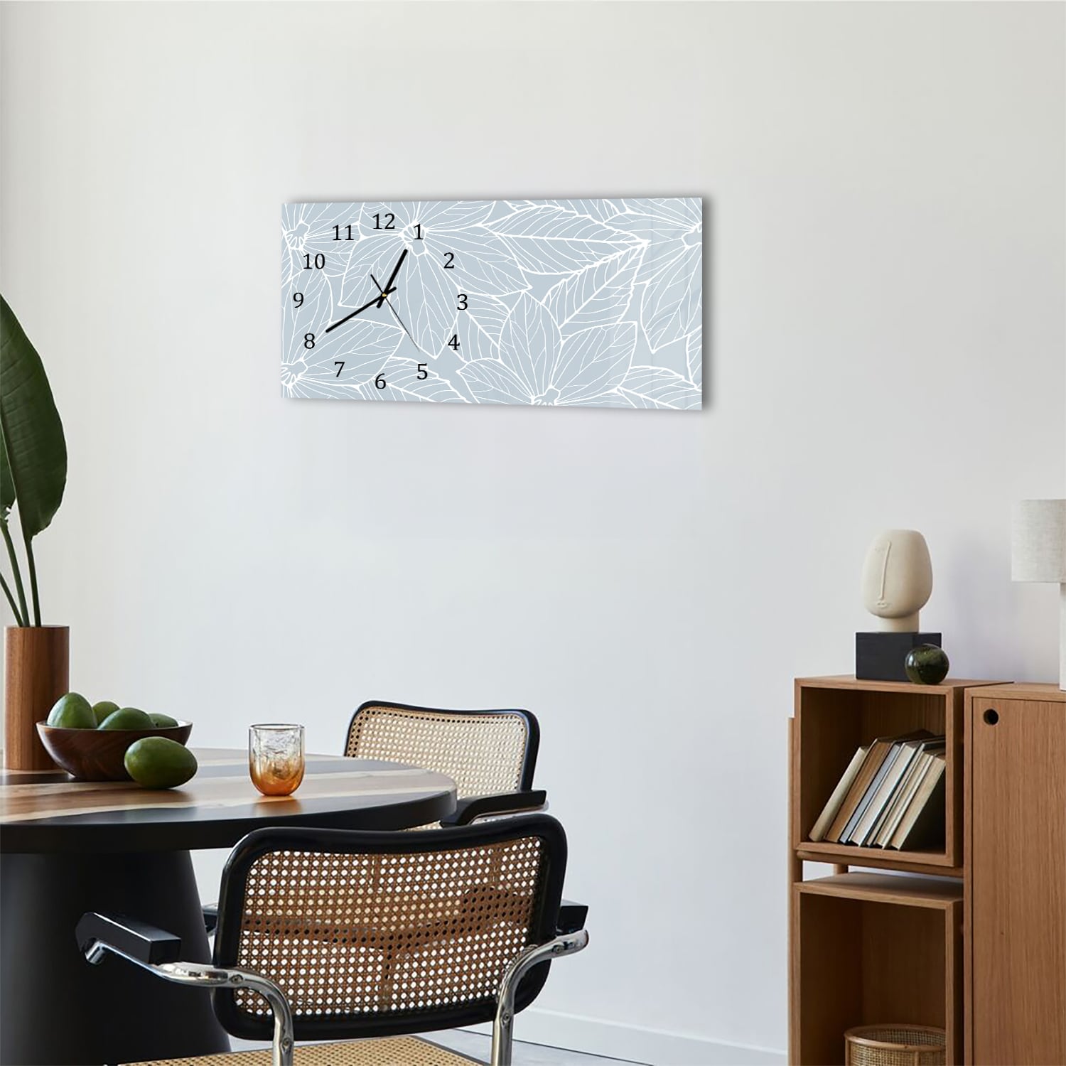 Wanduhr 60x30 - Abstrakte Blumenliniendarstellung