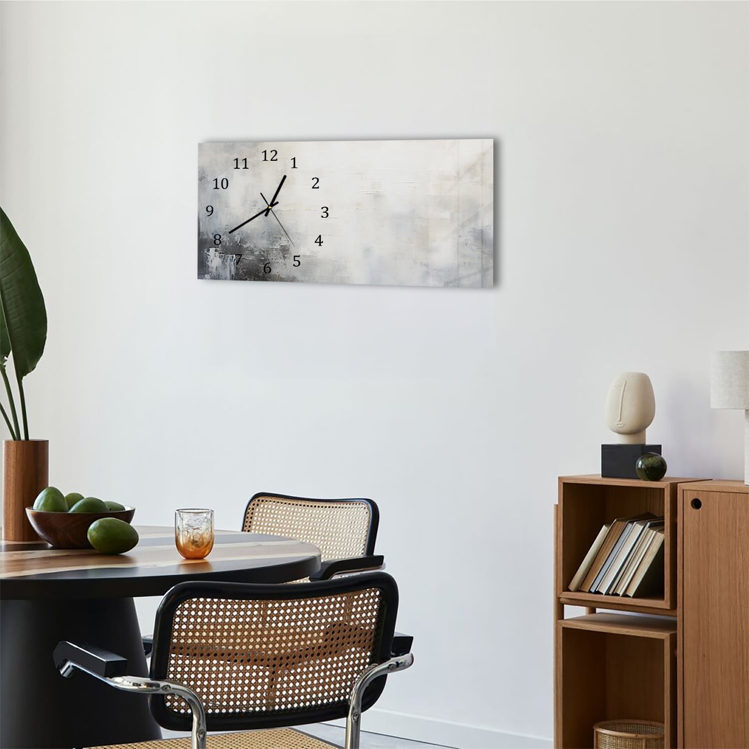 Wanduhr 60x30 - Abstraktes minimalistisches Ölgemälde