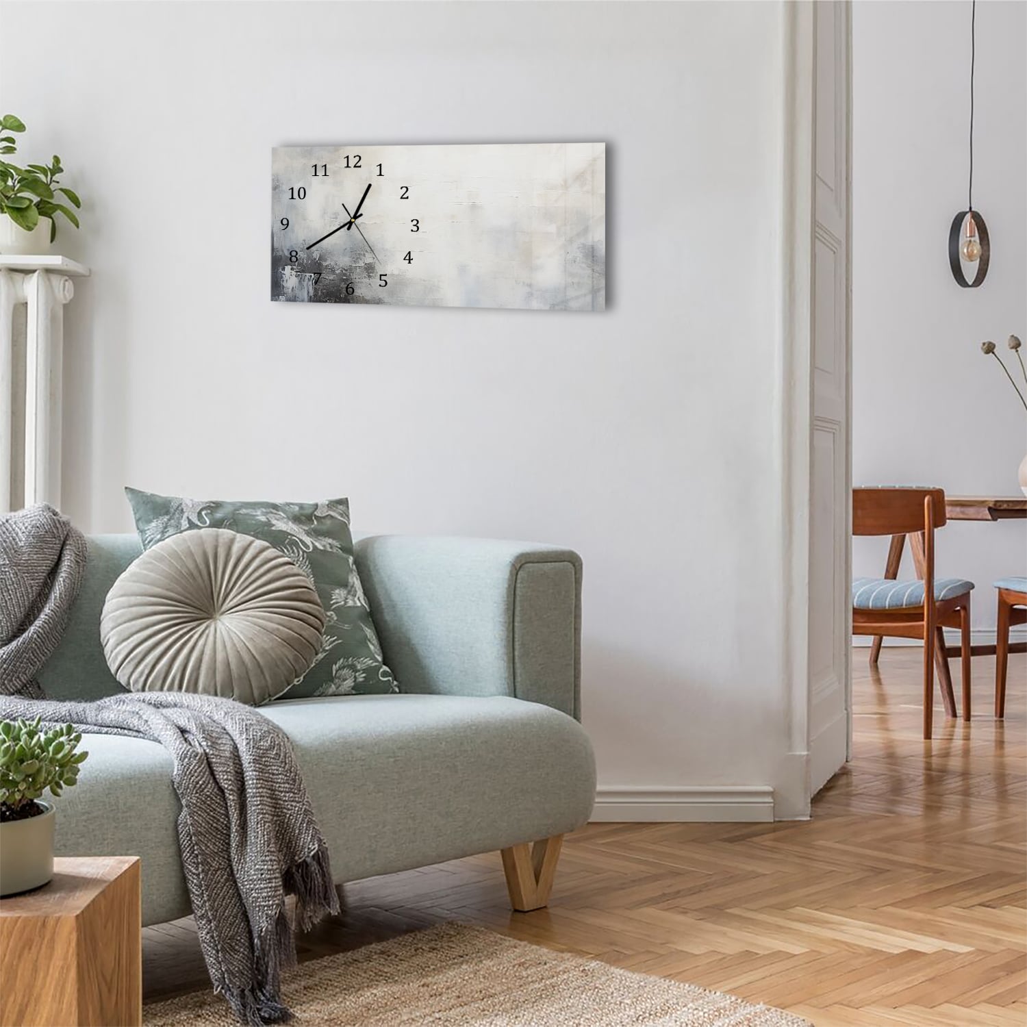 Wanduhr 60x30 - Abstraktes minimalistisches Ölgemälde