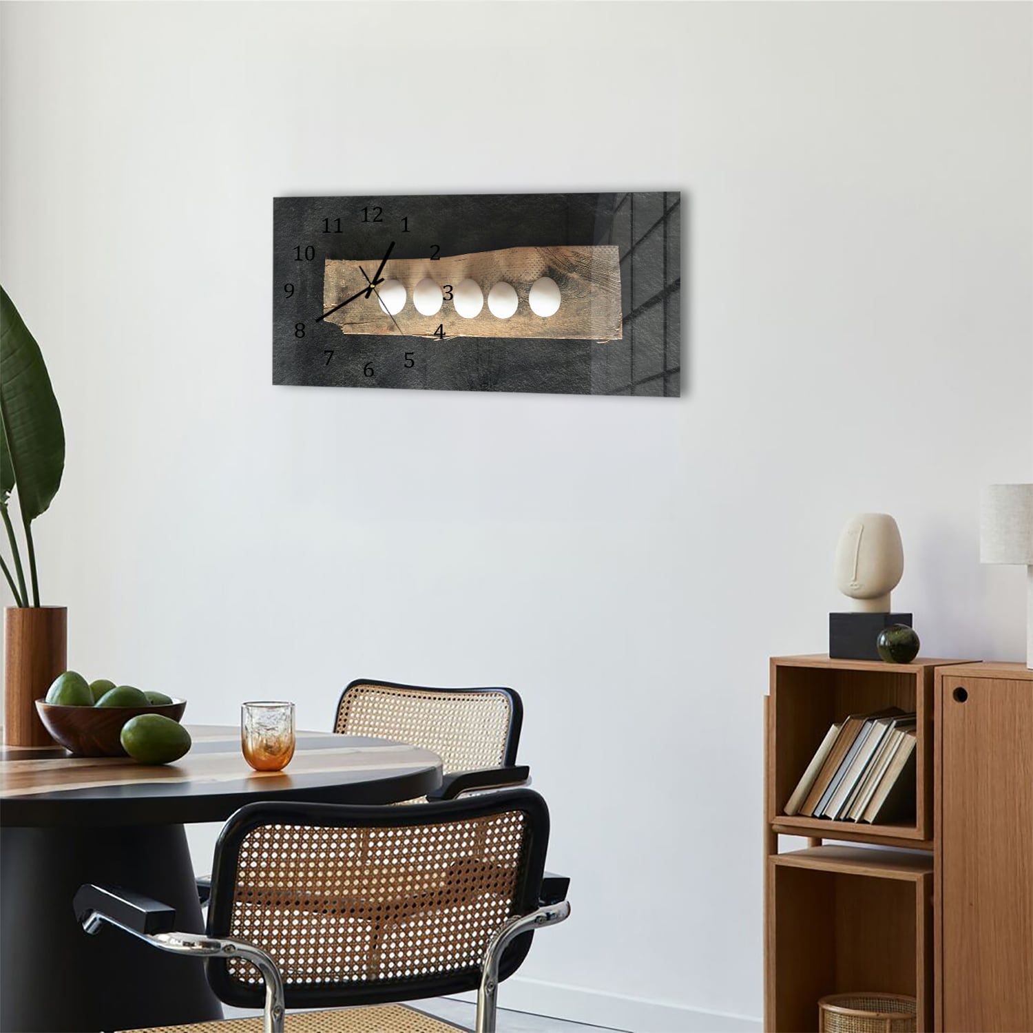 Wanduhr 60x30 - Eier auf dem Brett