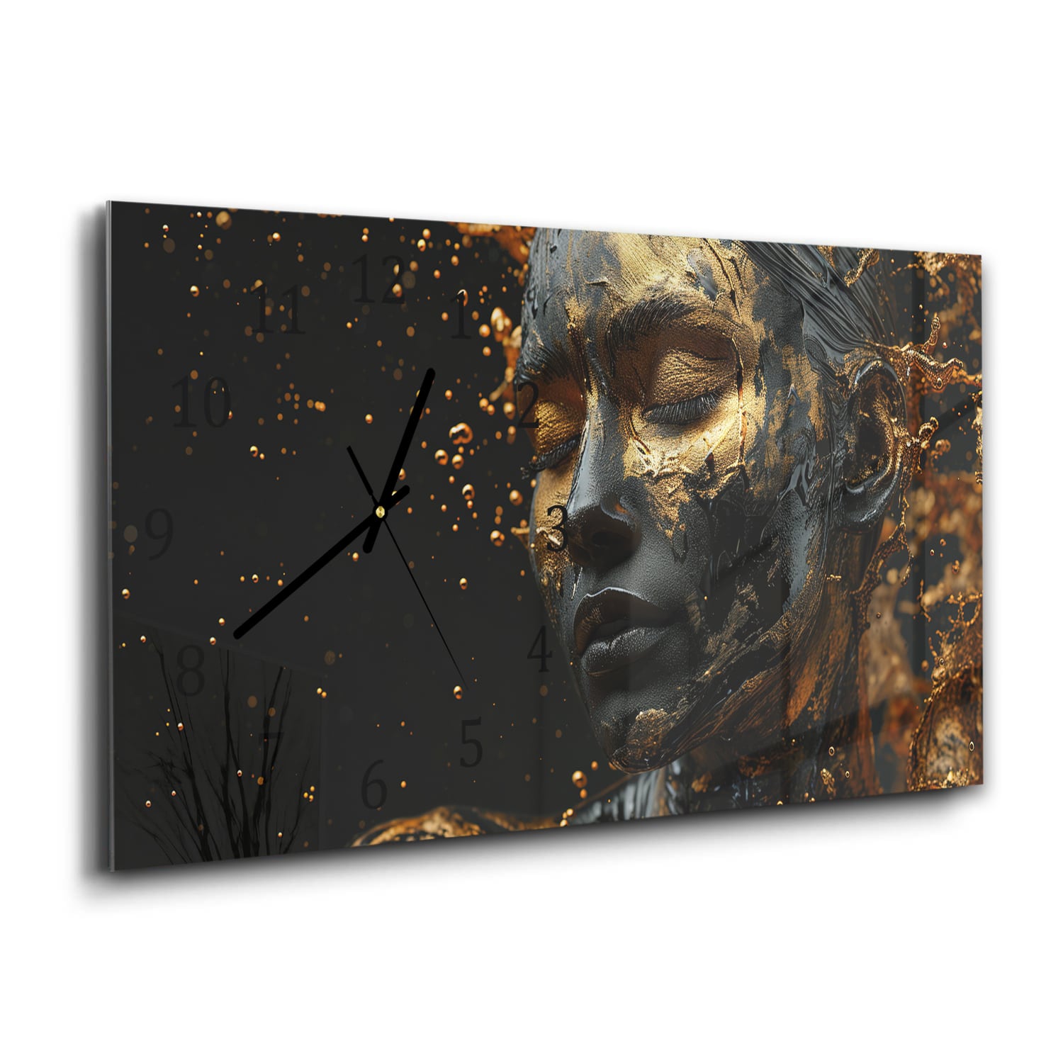 Wanduhr 60x30 - Frau mit goldener Schminke