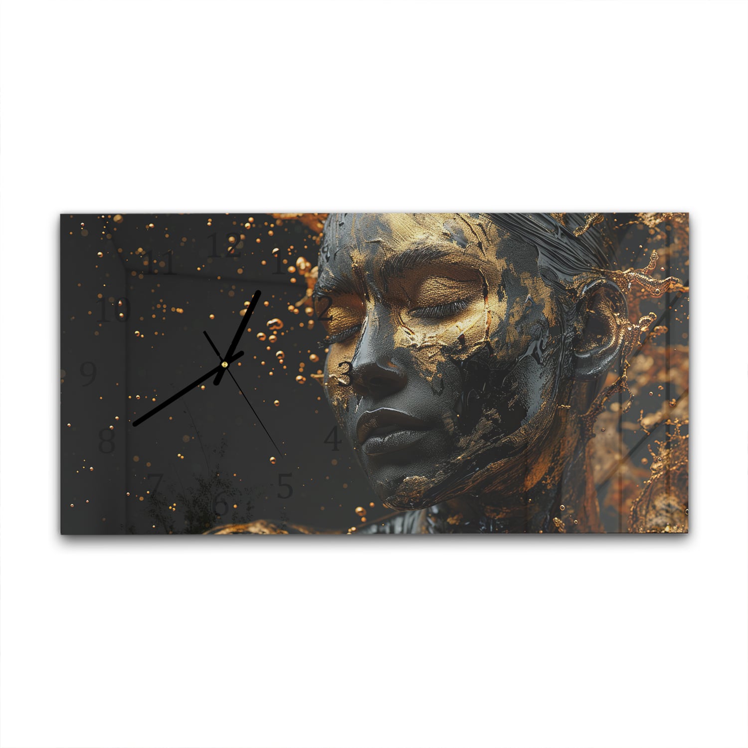 Wanduhr 60x30 - Frau mit goldener Schminke