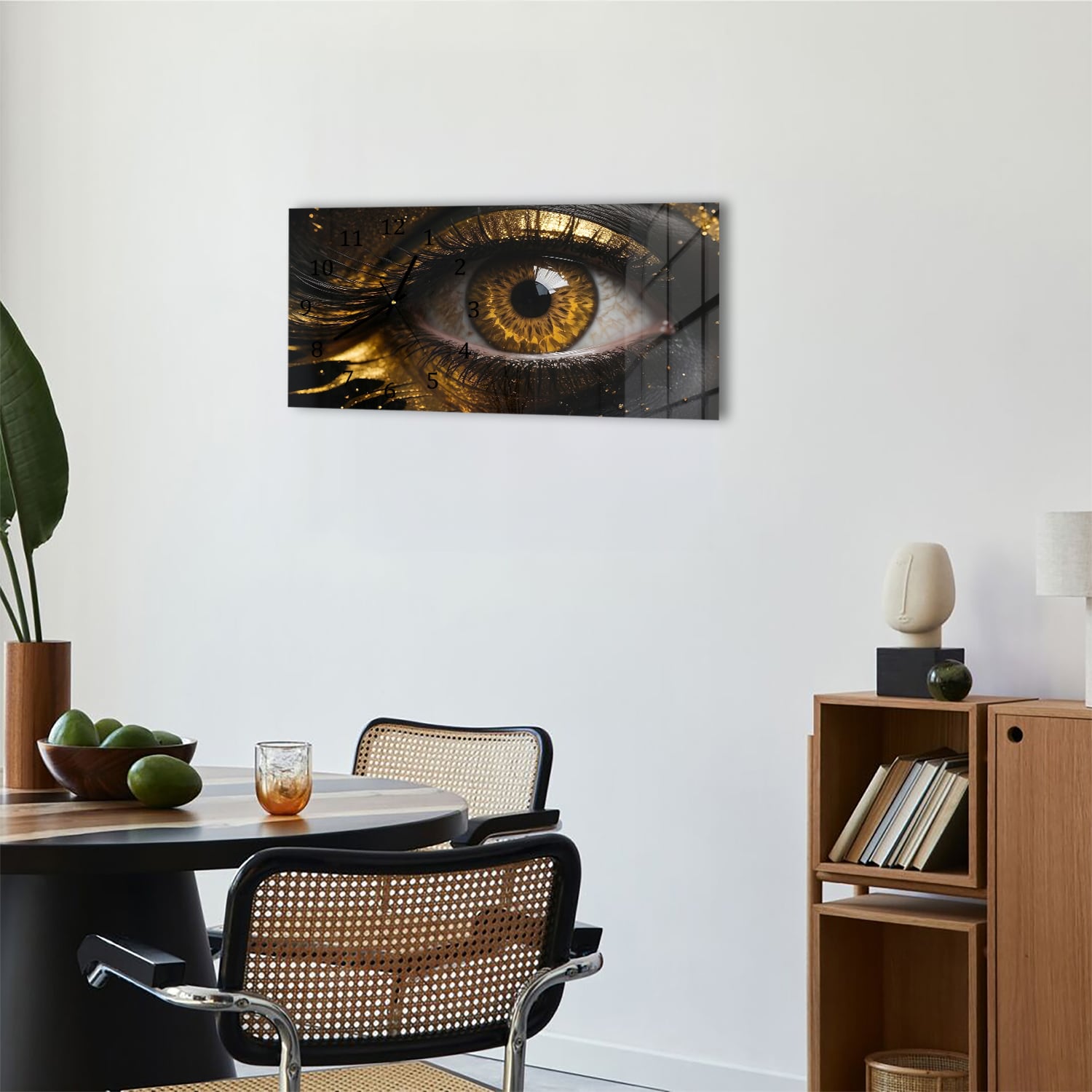 Wanduhr 60x30 - Schwarz und goldenes Auge
