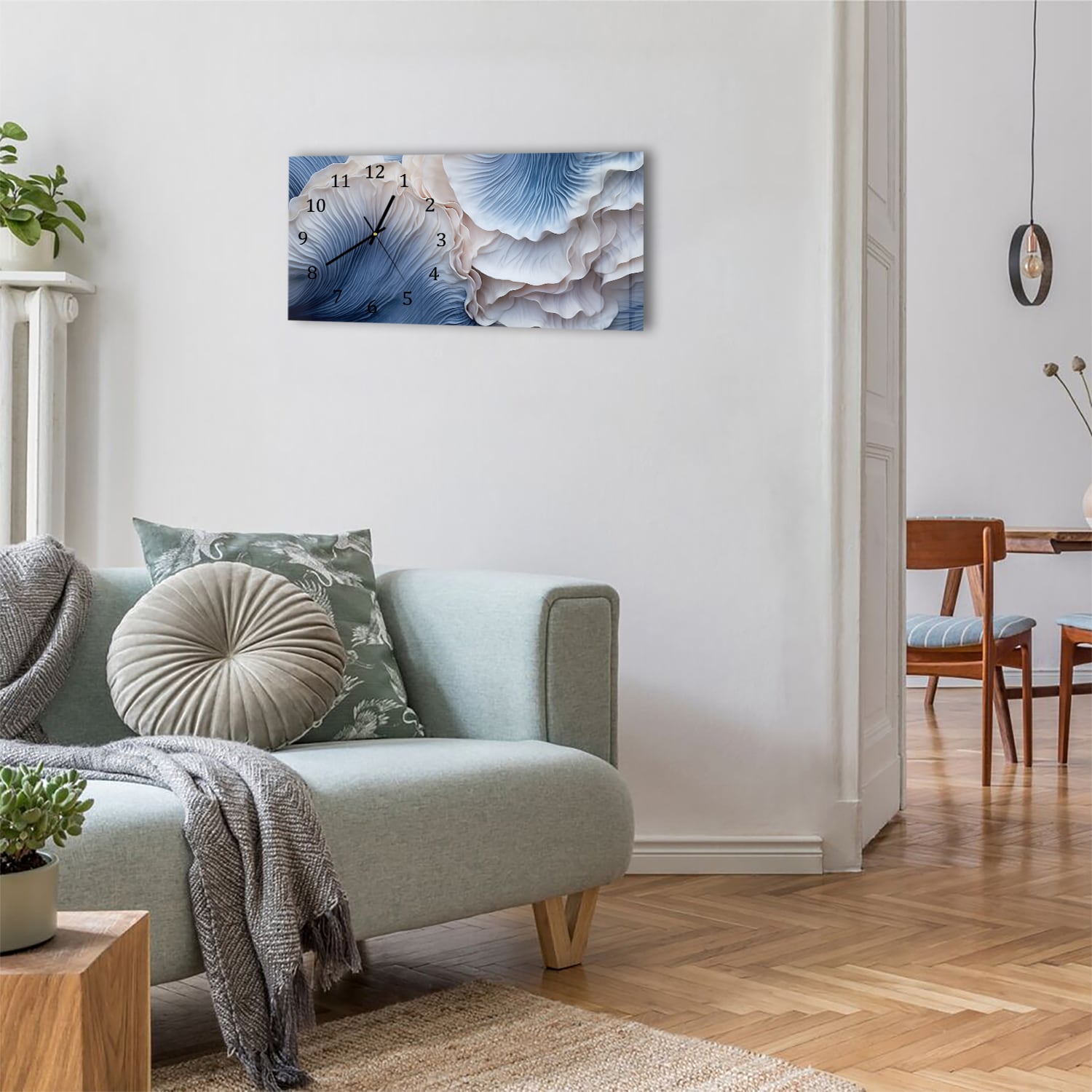 Wanduhr 60x30 - Blaue Pilz-Textur