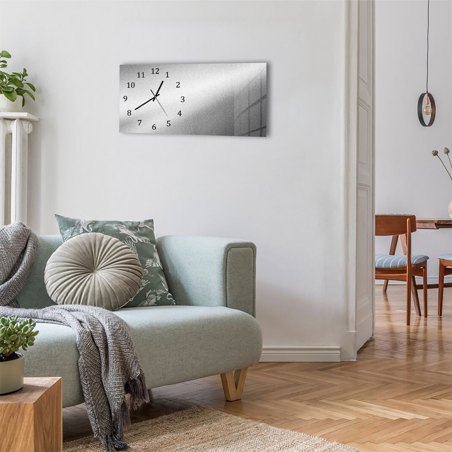 Wanduhr 60x30 - Silberne matte Textur