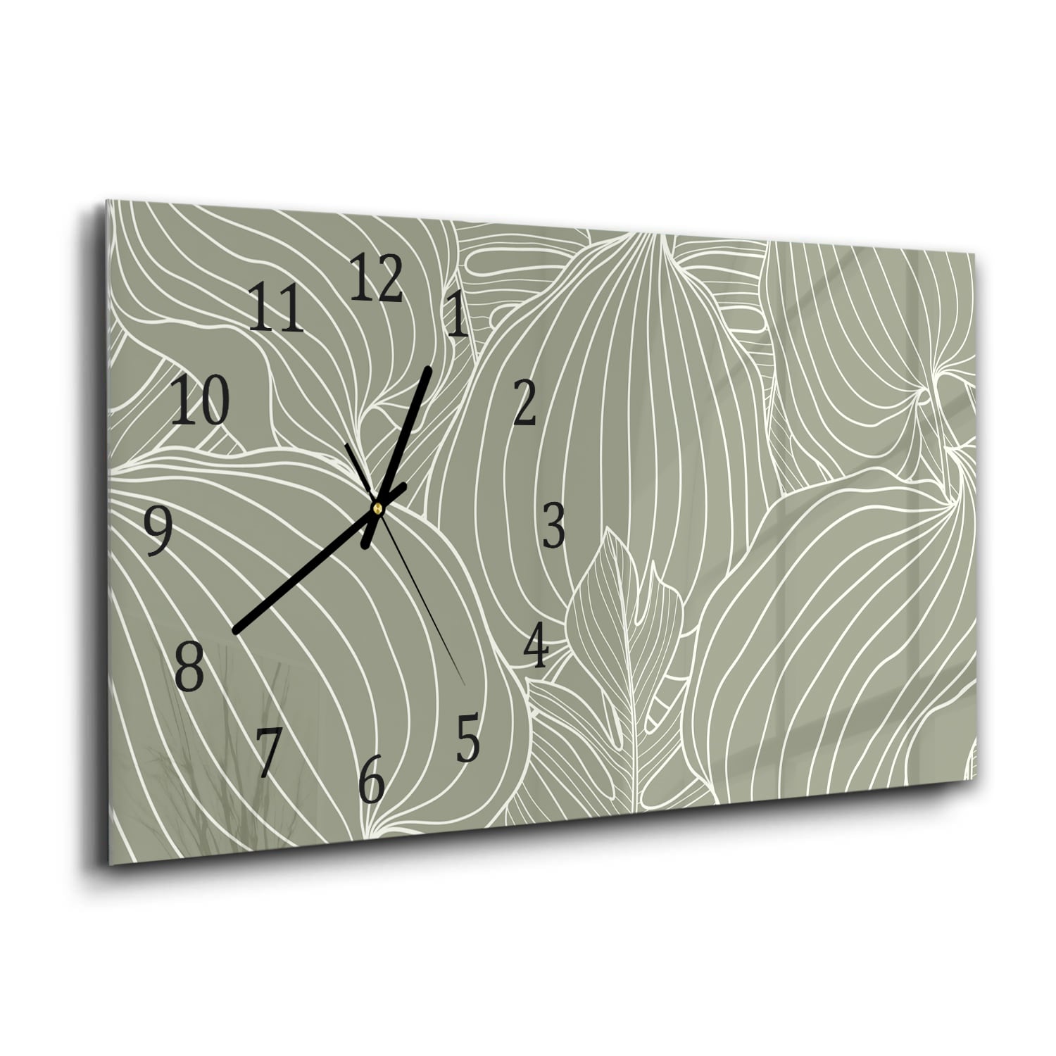 Wanduhr 60x30 - Botanisches Blatt-Linienkunst-Muster