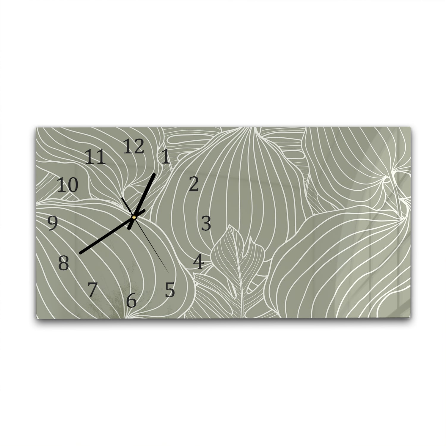 Wanduhr 60x30 - Botanisches Blatt-Linienkunst-Muster
