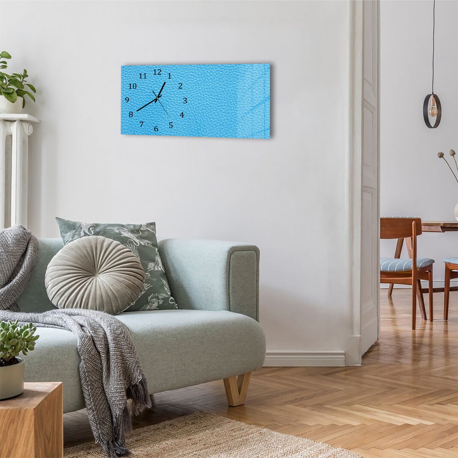 Wanduhr 60x30 - Hellblauer See