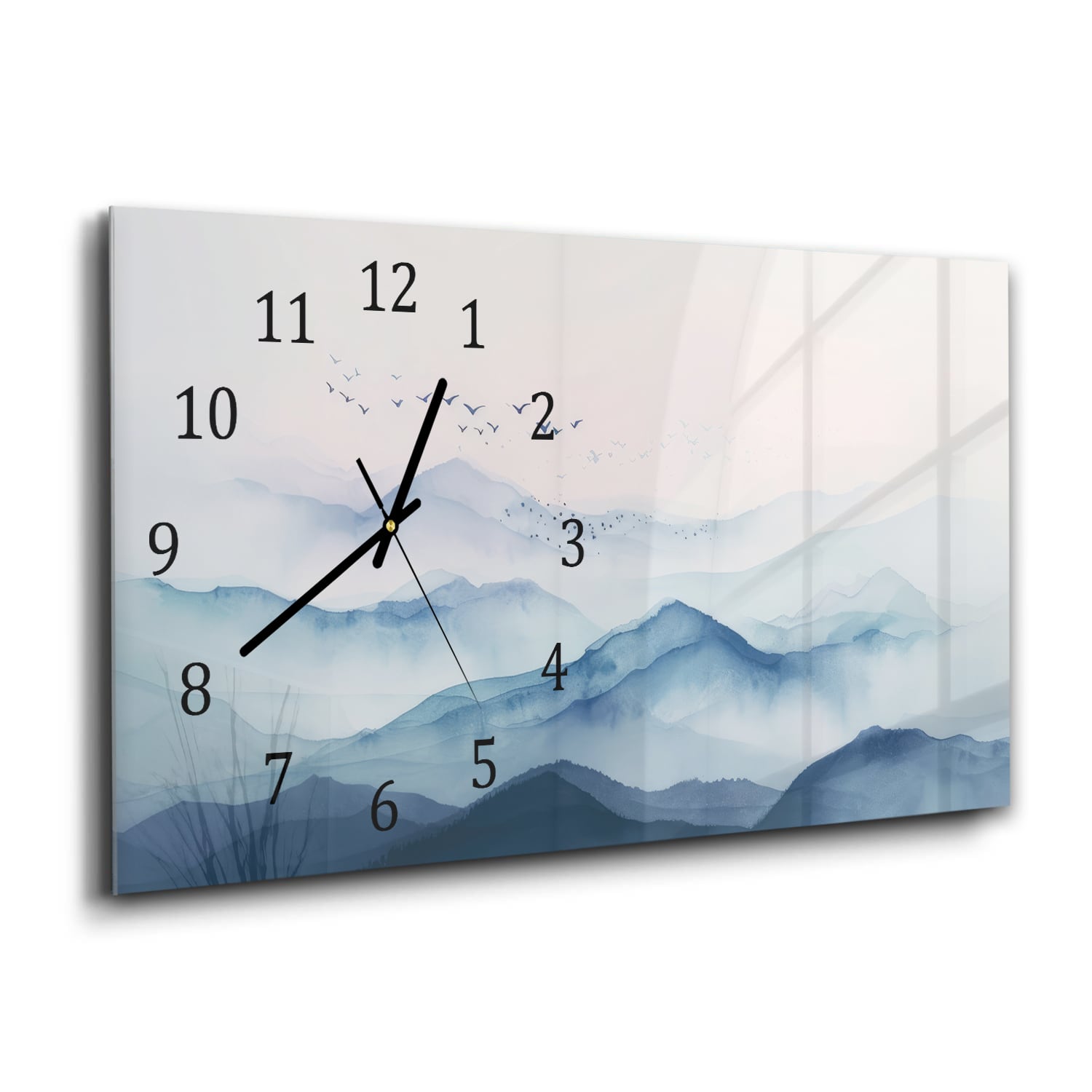 Wanduhr 60x30 - Aquarell-Gemälde neblige Berge