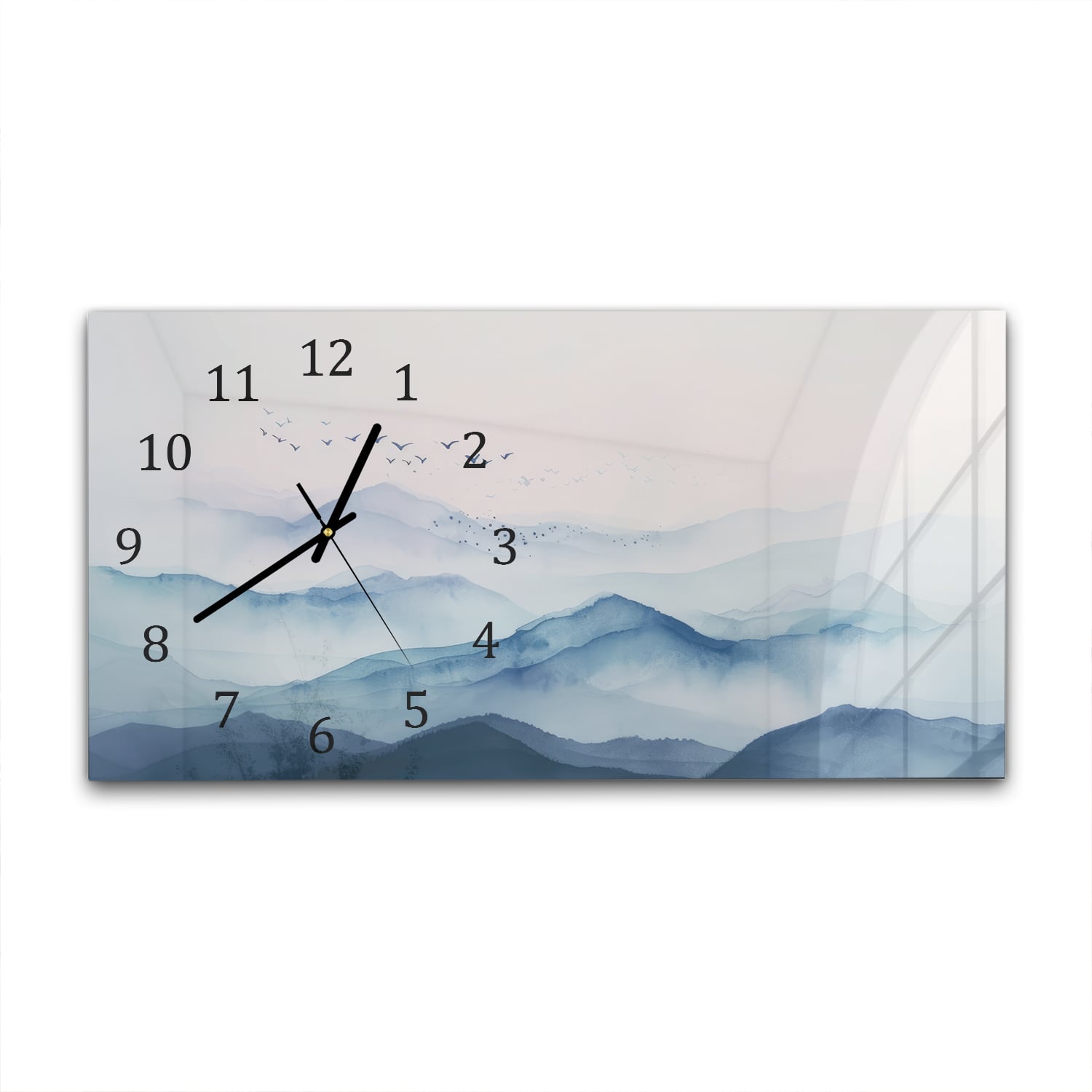 Wanduhr 60x30 - Aquarell-Gemälde neblige Berge