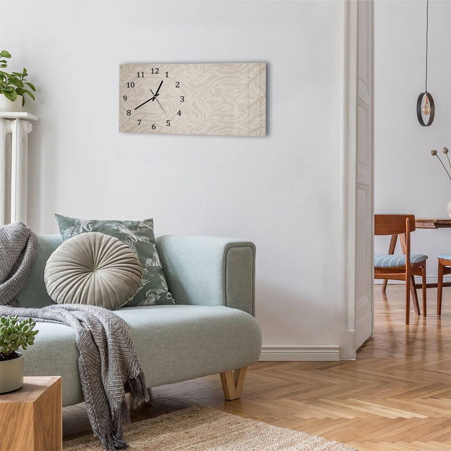 Wanduhr 60x30 - Dekoratives klassisches Blumenmuster