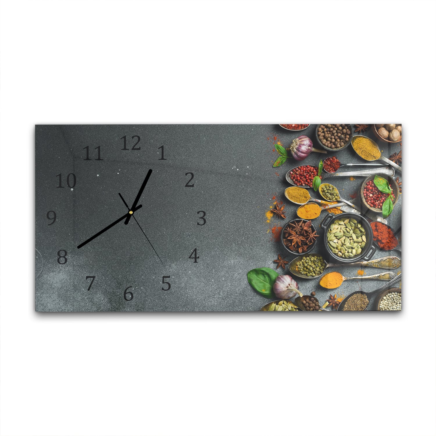 Wanduhr 60x30 - Kräuter auf dunklem Stein