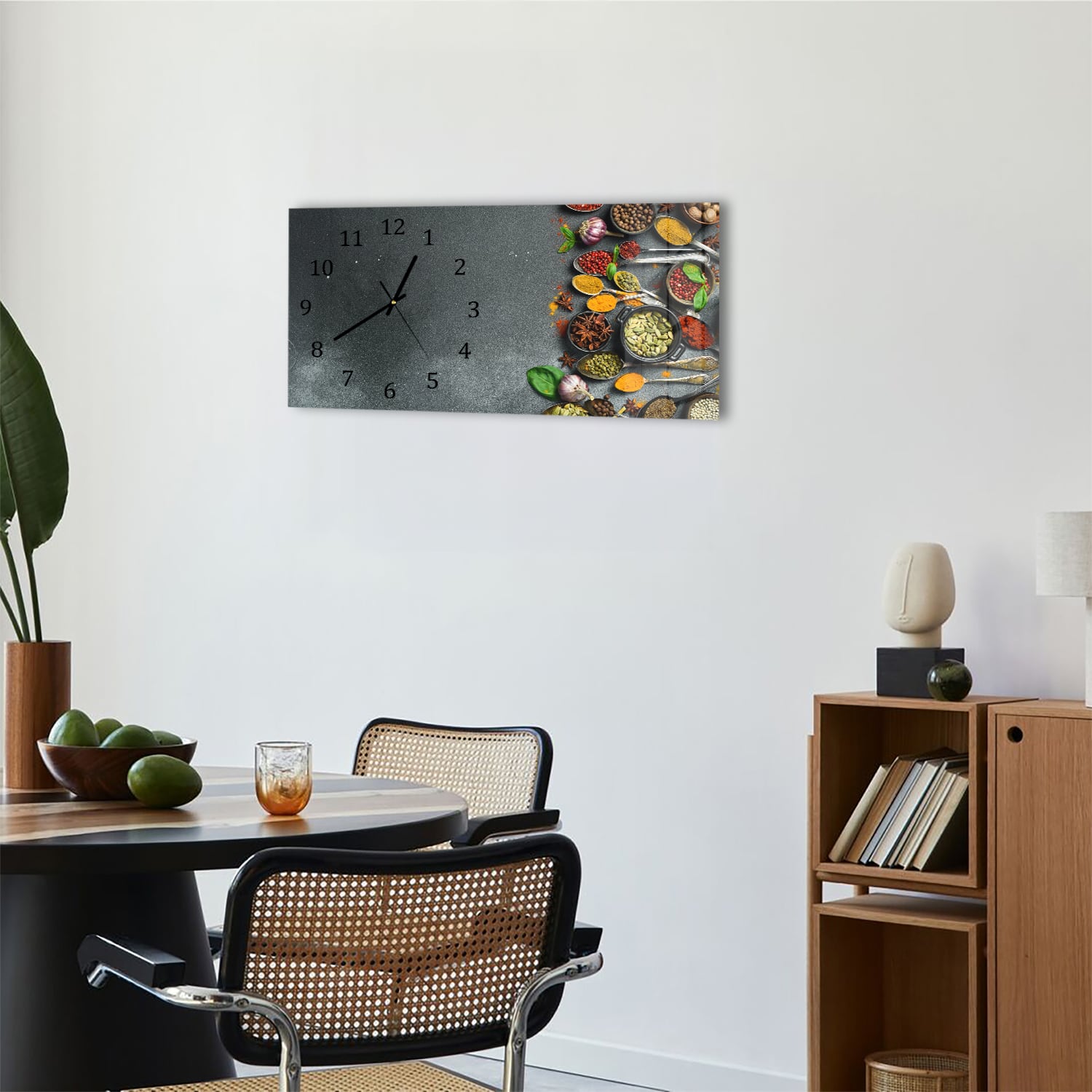 Wanduhr 60x30 - Kräuter auf dunklem Stein