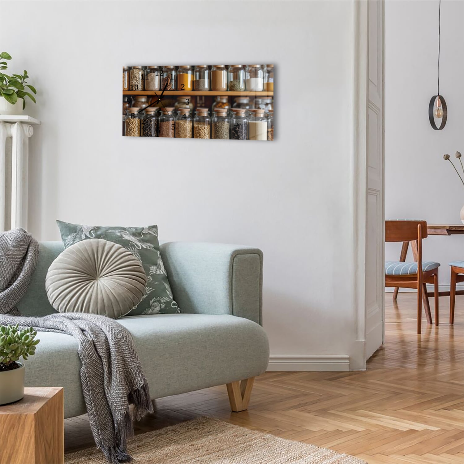 Wanduhr 60x30 - Kräuter & Gewürze in Gläsern