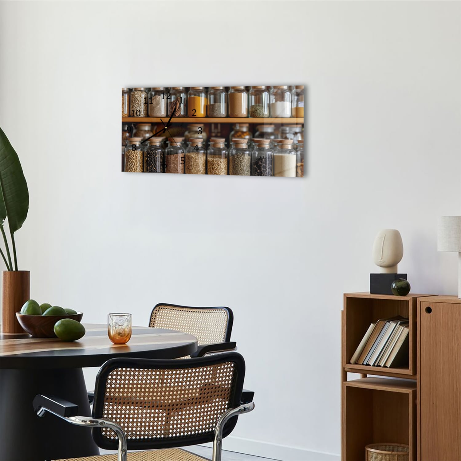 Wanduhr 60x30 - Kräuter & Gewürze in Gläsern