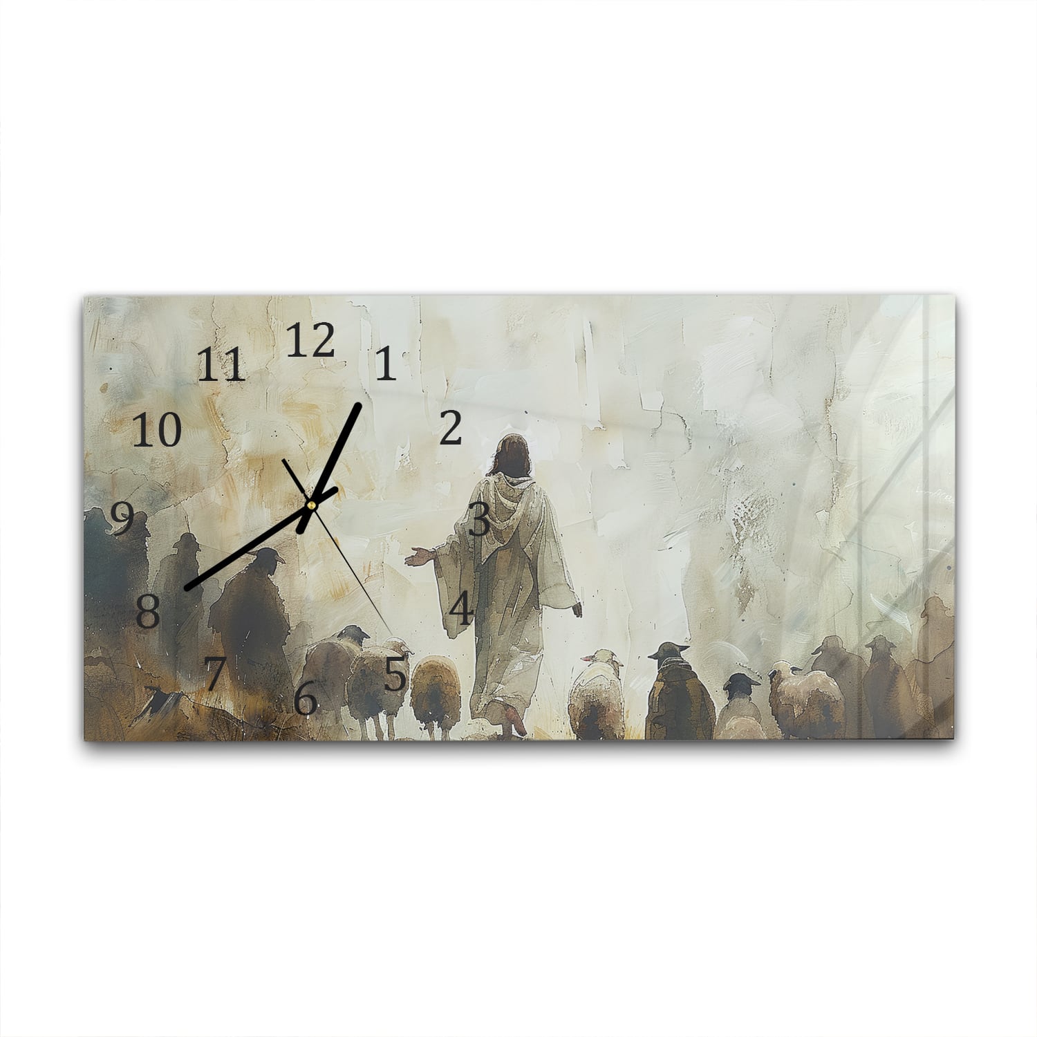 Wanduhr 60x30 - Aquarell-Gemälde Jesus