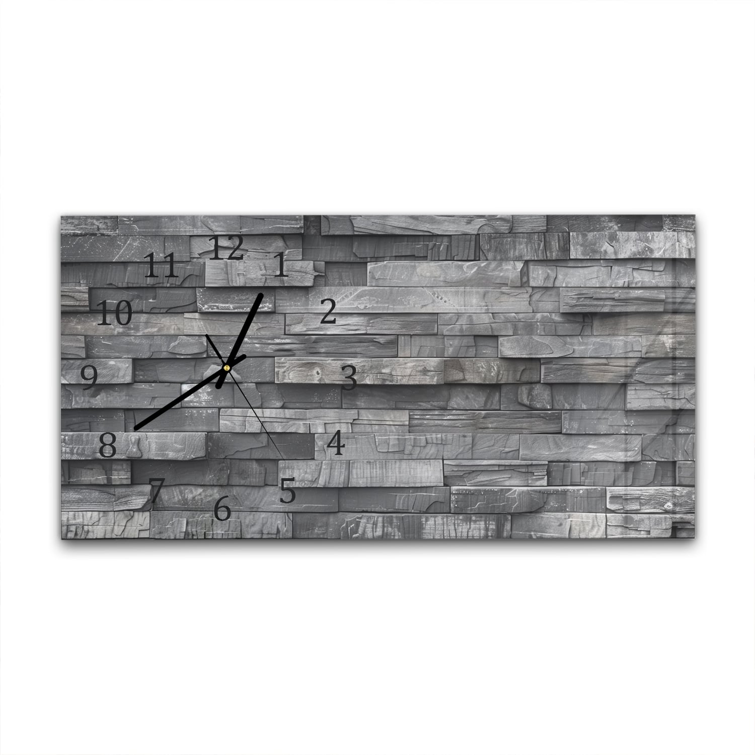 Wanduhr 60x30 - Schwarze Steinmauer in Schwarz-Weiß