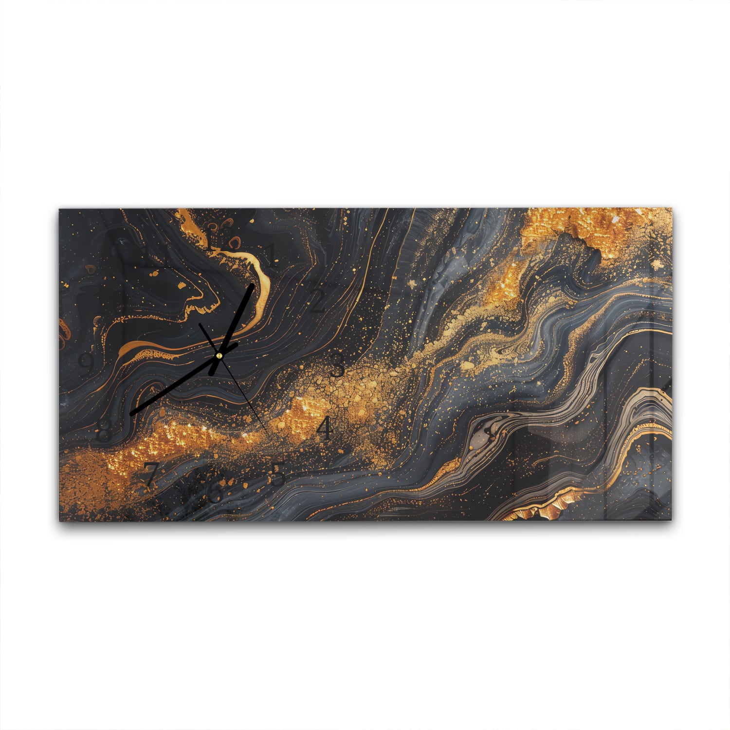 Wanduhr 60x30 - Schwarz/Gold-Marmor-Textur