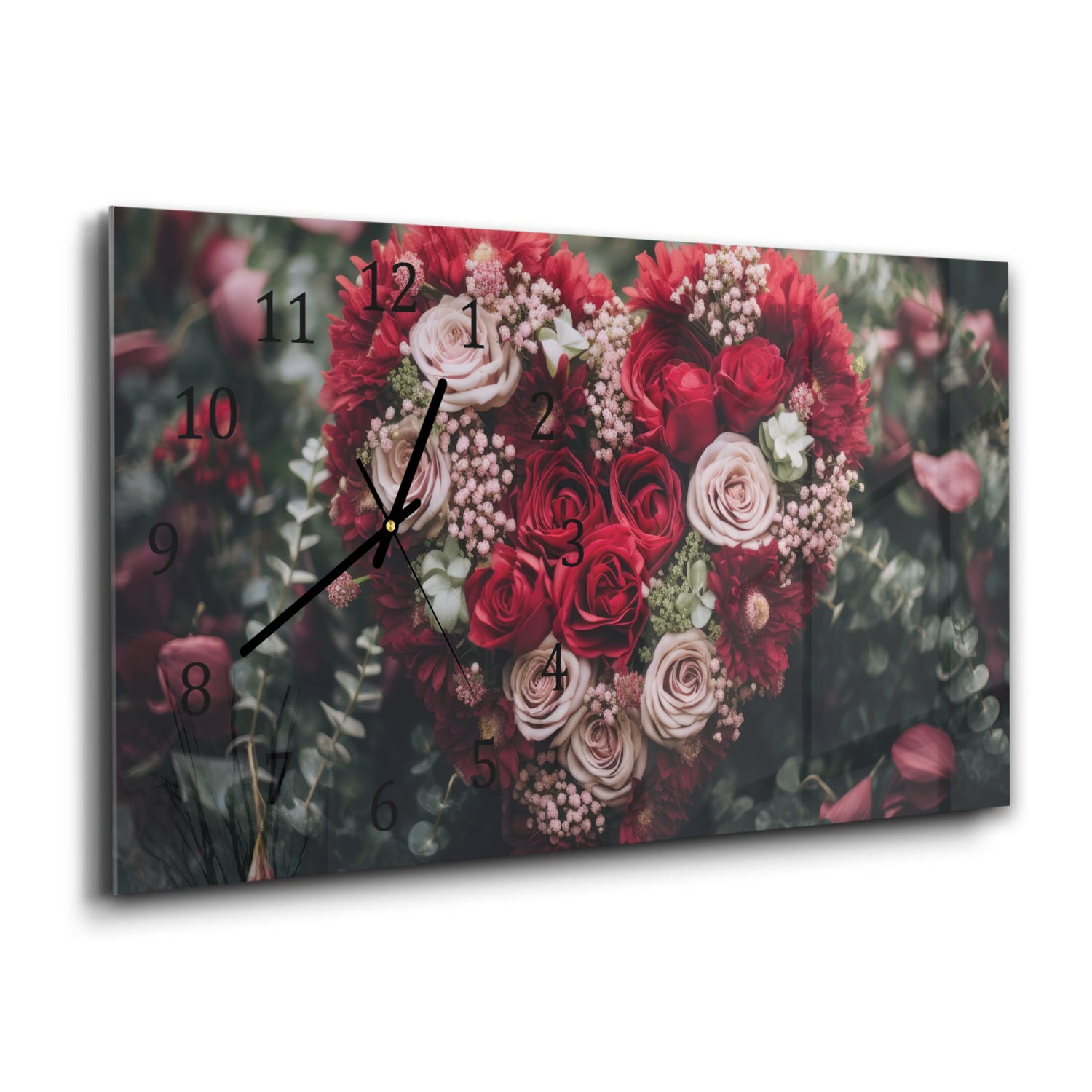 Wanduhr 60x30 - Herz aus Blumen