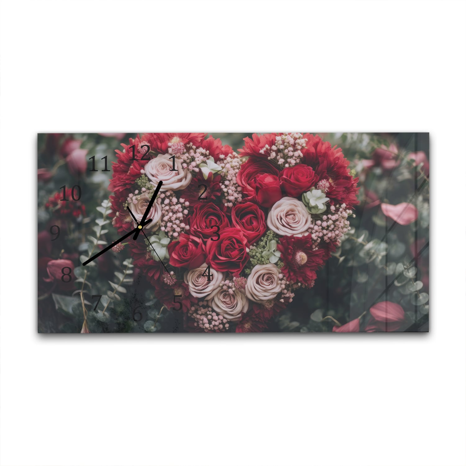 Wanduhr 60x30 - Herz aus Blumen