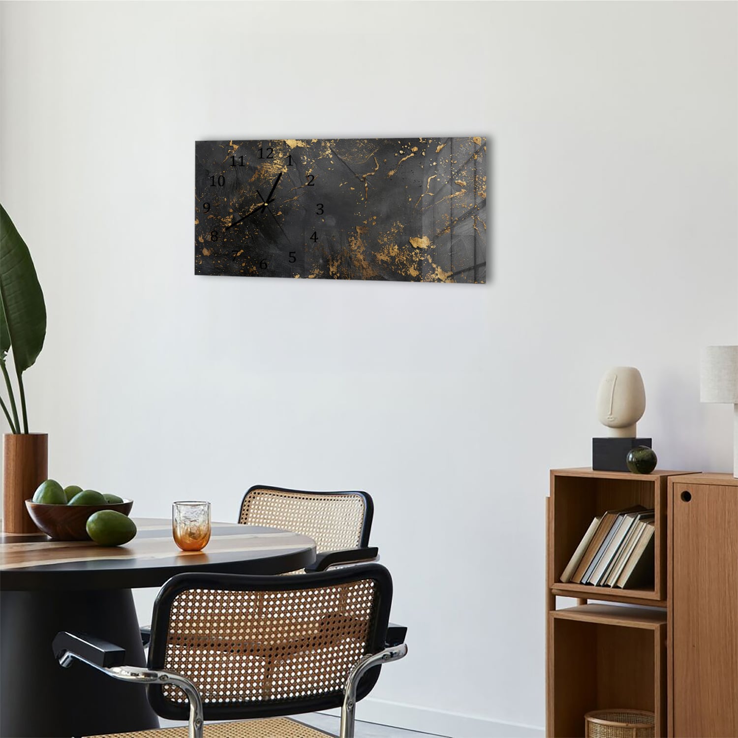 Wanduhr 60x30 - Schwarz/Gold raue Textur