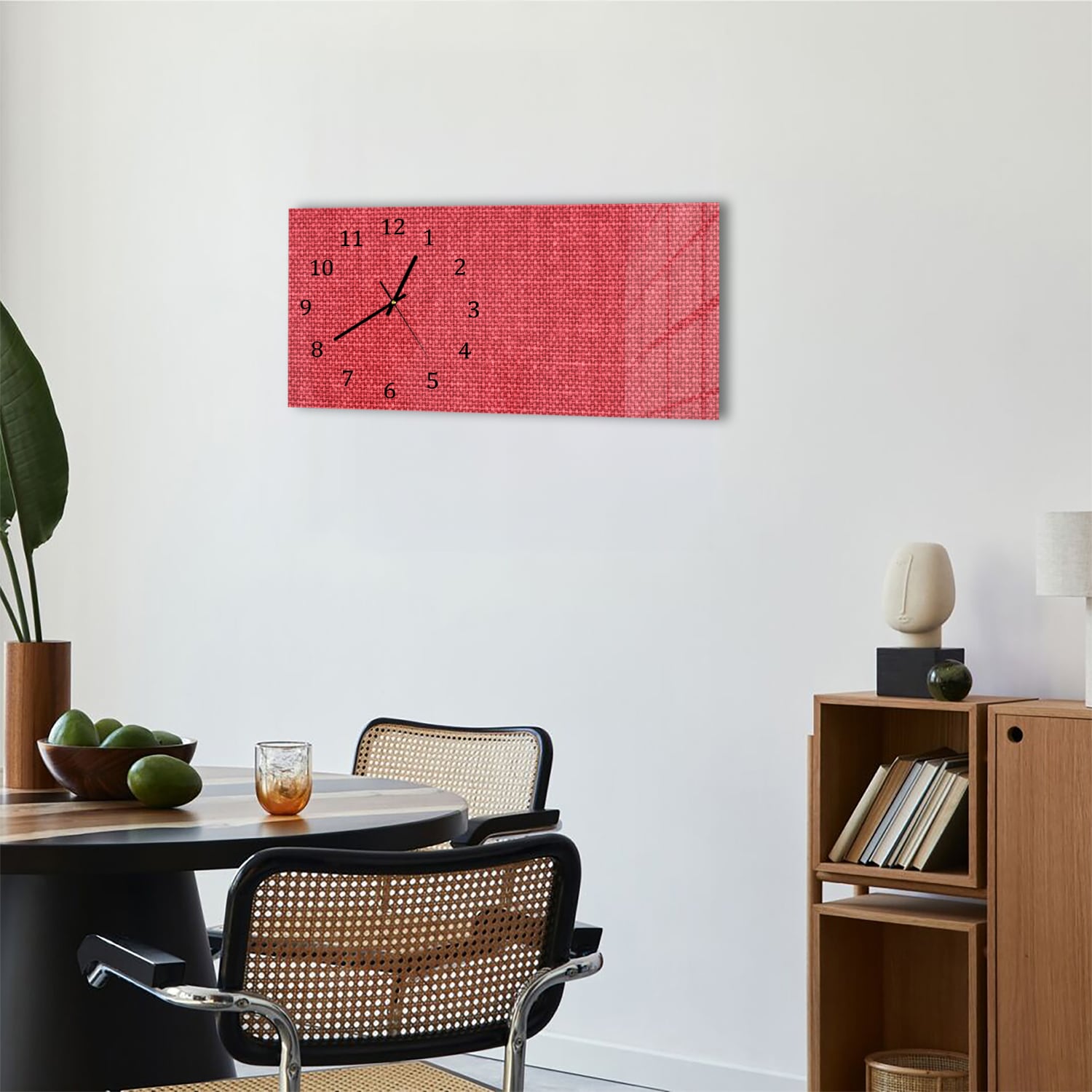 Wanduhr 60x30 - Rote Leinen-Textur