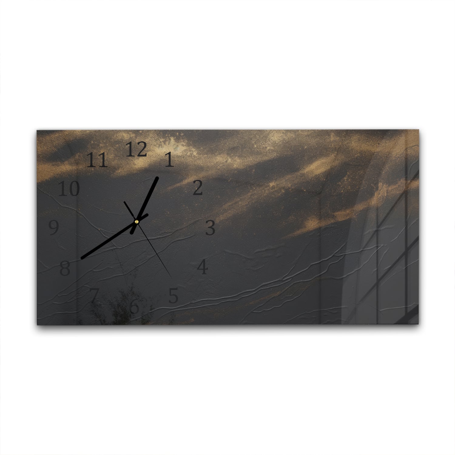 Wanduhr 60x30 - Schwarz/Gold luxuriöse Textur