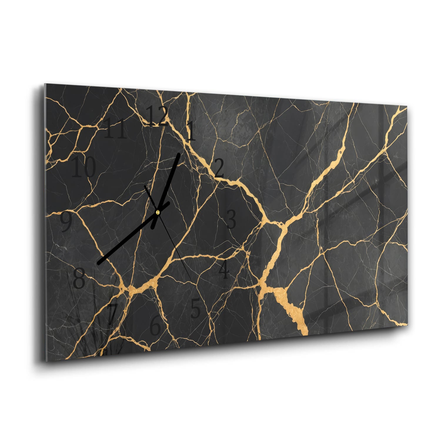 Wanduhr 60x30 - Goldene Adern in schwarzem Marmor