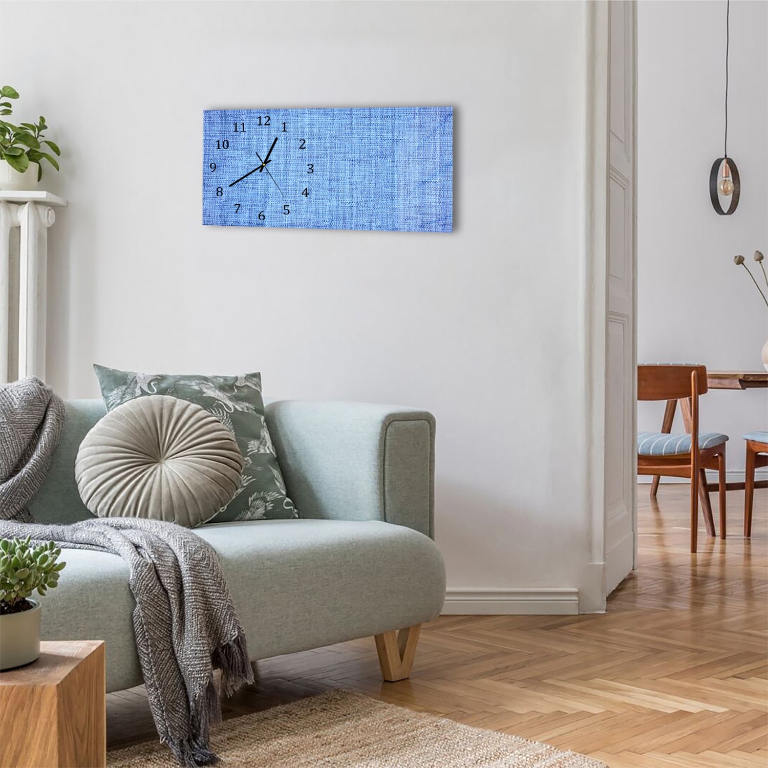 Wanduhr 60x30 - Blauer Stoff