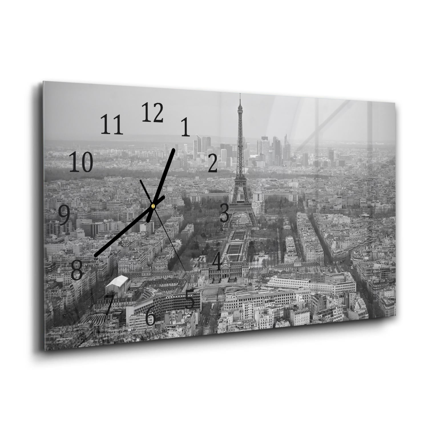 Wanduhr 60x30 - Paris in Schwarz-Weiß aus der Luft