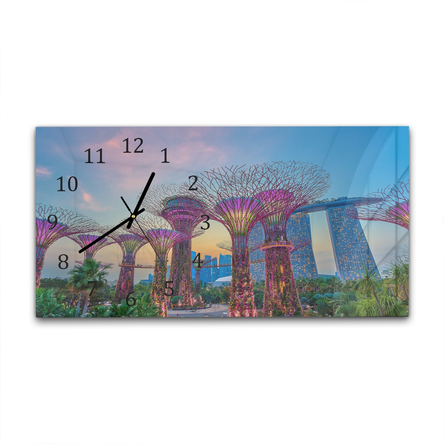 Wanduhr 60x30 - Sonnenuntergang in Singapur