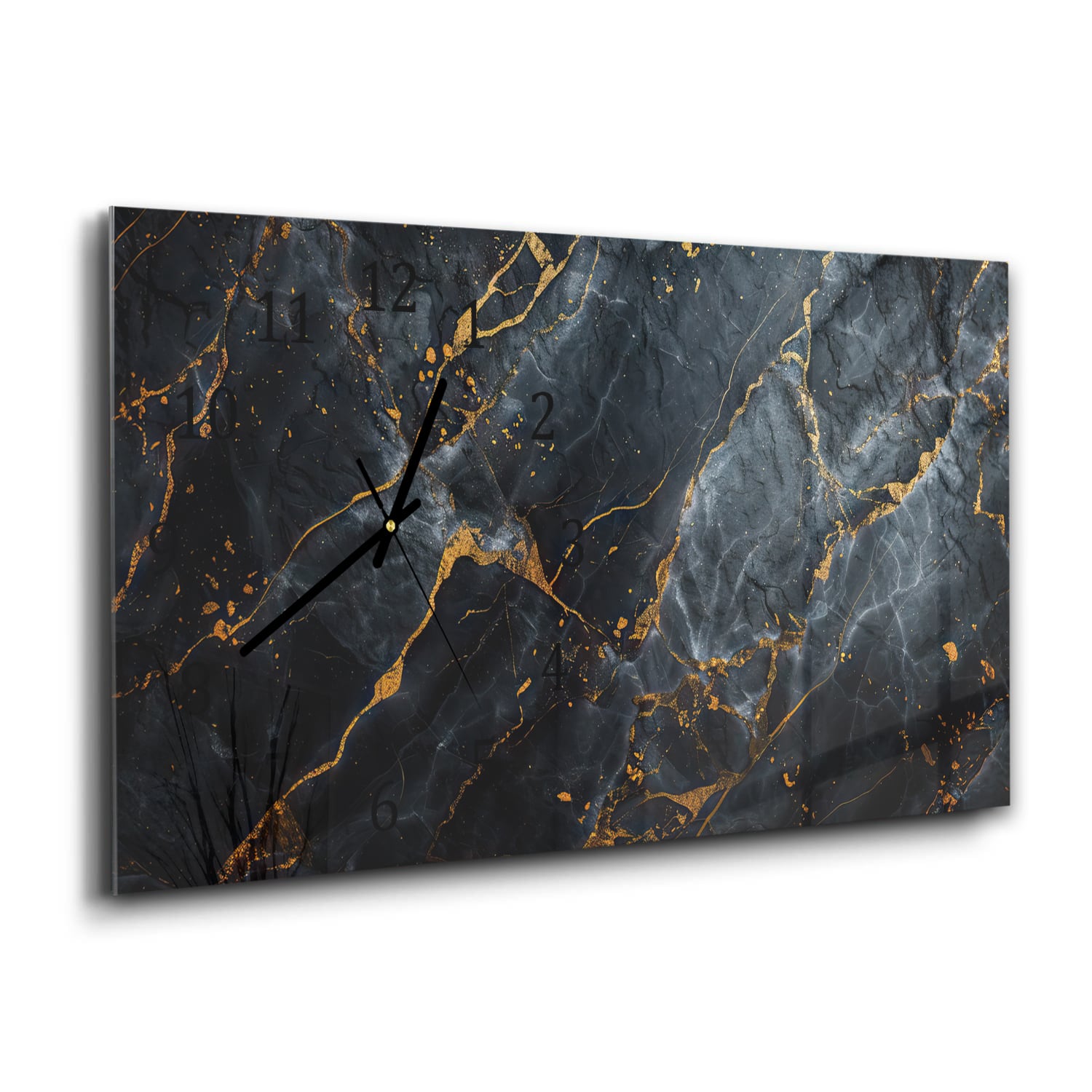 Wanduhr 60x30 - Fließende Kunst-Marmor Schwarz/Gold