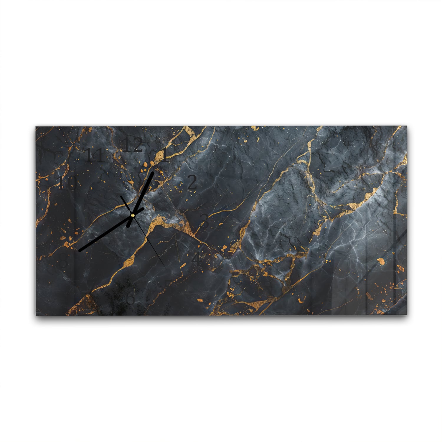 Wanduhr 60x30 - Fließende Kunst-Marmor Schwarz/Gold
