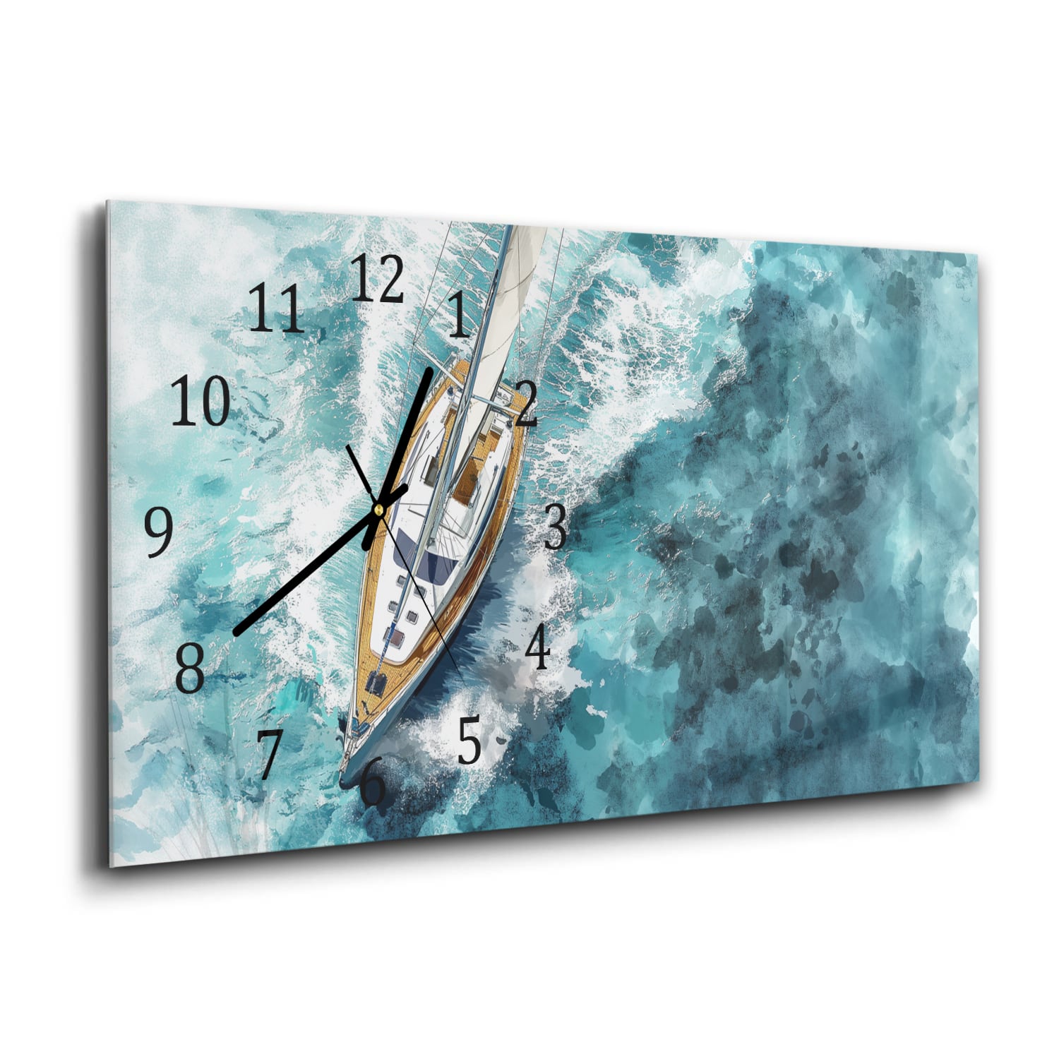 Wanduhr 60x30 - Aquarell-Gemälde Segelboot