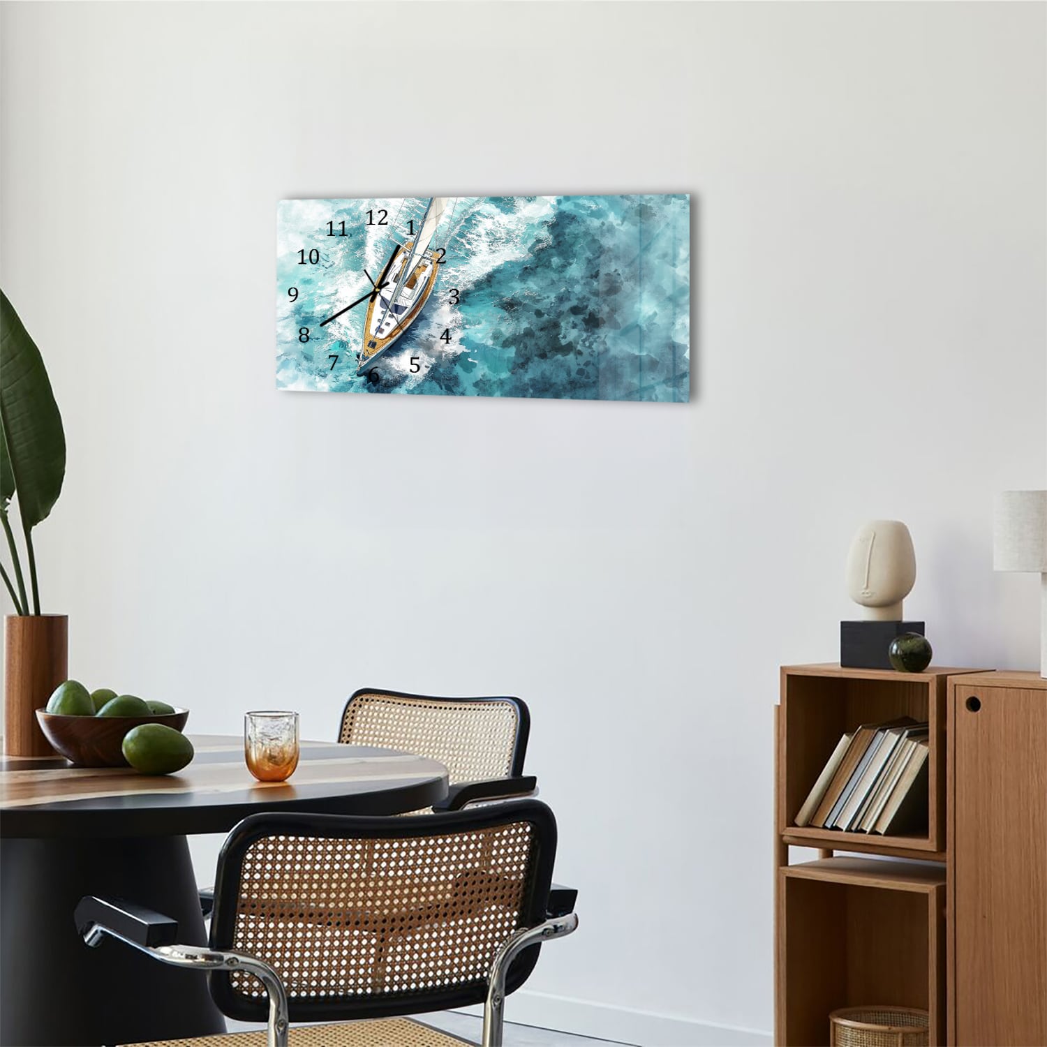 Wanduhr 60x30 - Aquarell-Gemälde Segelboot