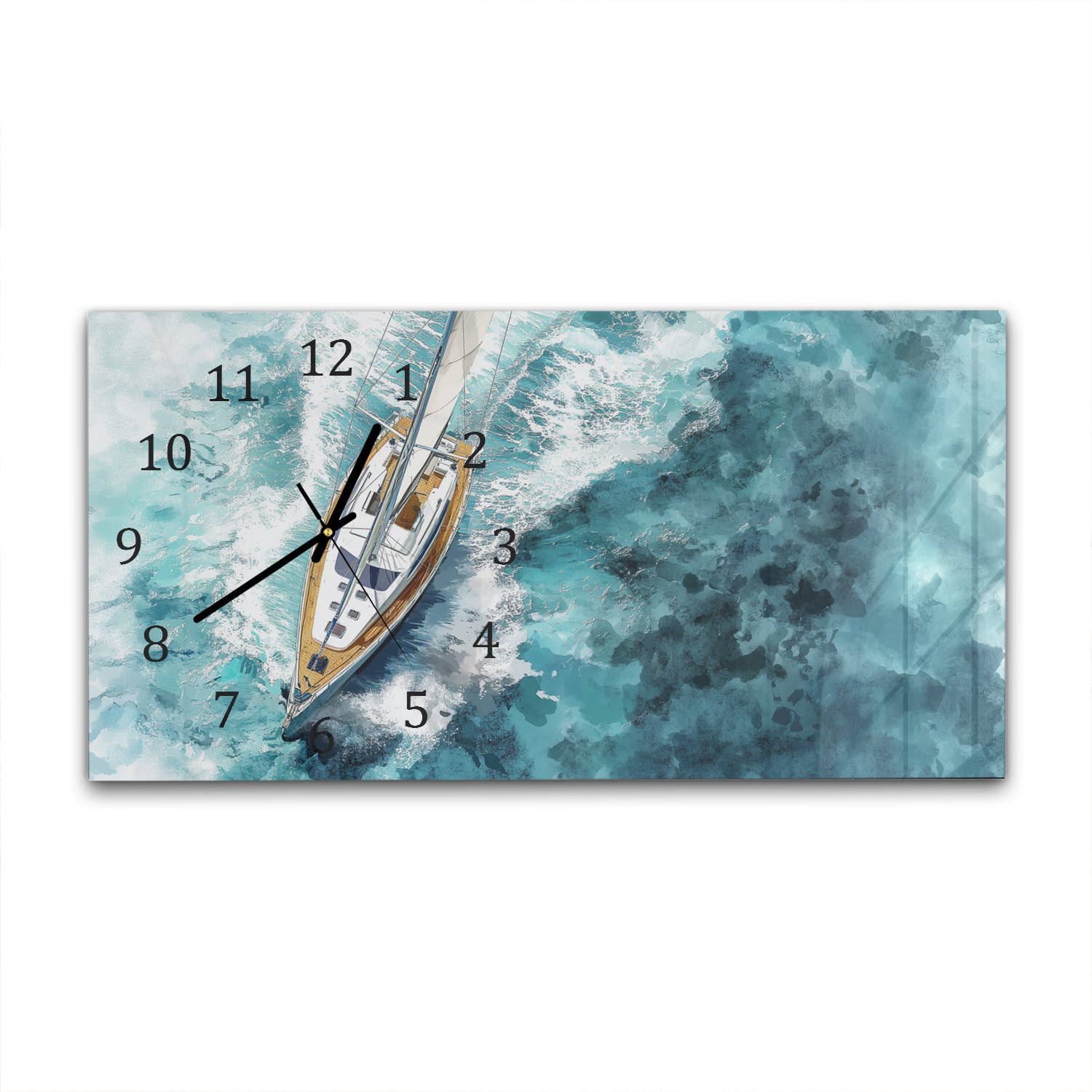 Wanduhr 60x30 - Aquarell-Gemälde Segelboot