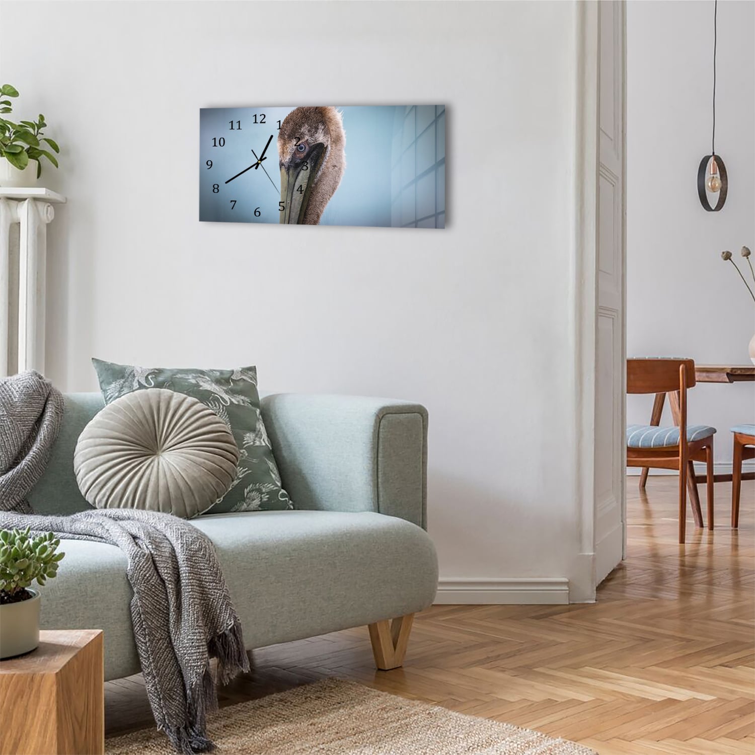 Wanduhr 60x30 - Majestätischer Pelikan