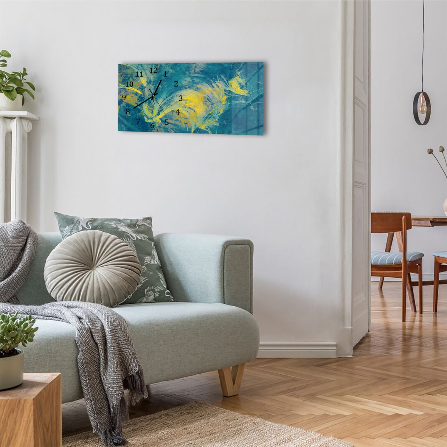 Wanduhr 60x30 - Abstrakte Farbwellen