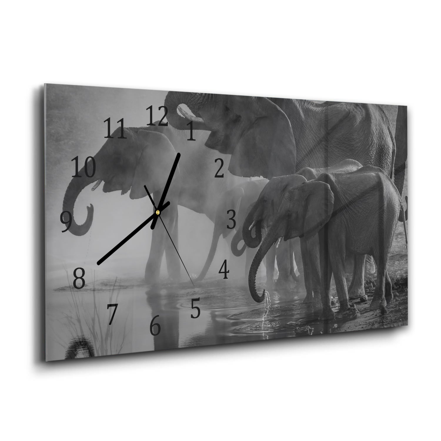 Wanduhr 60x30 - Schwarz-weiß Elefanten