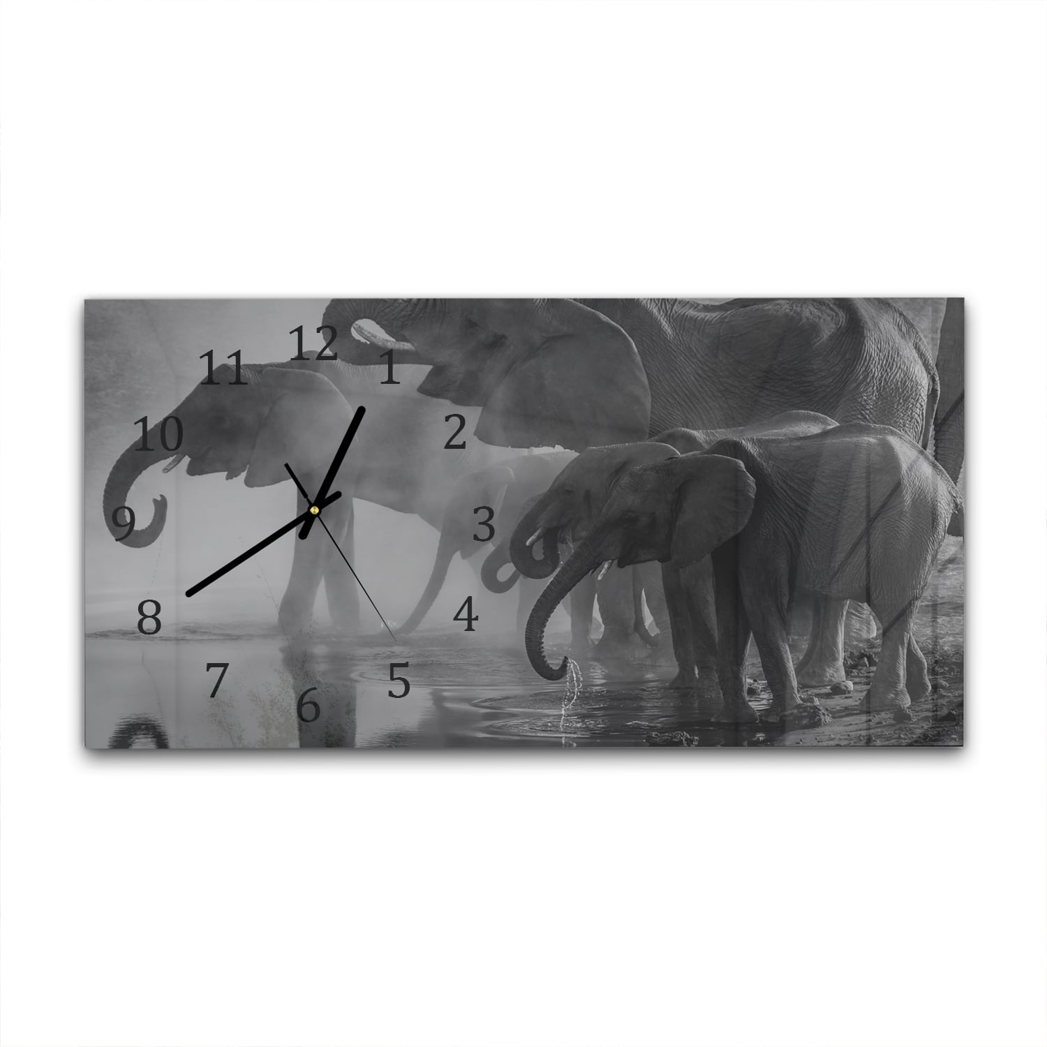 Wanduhr 60x30 - Schwarz-weiß Elefanten