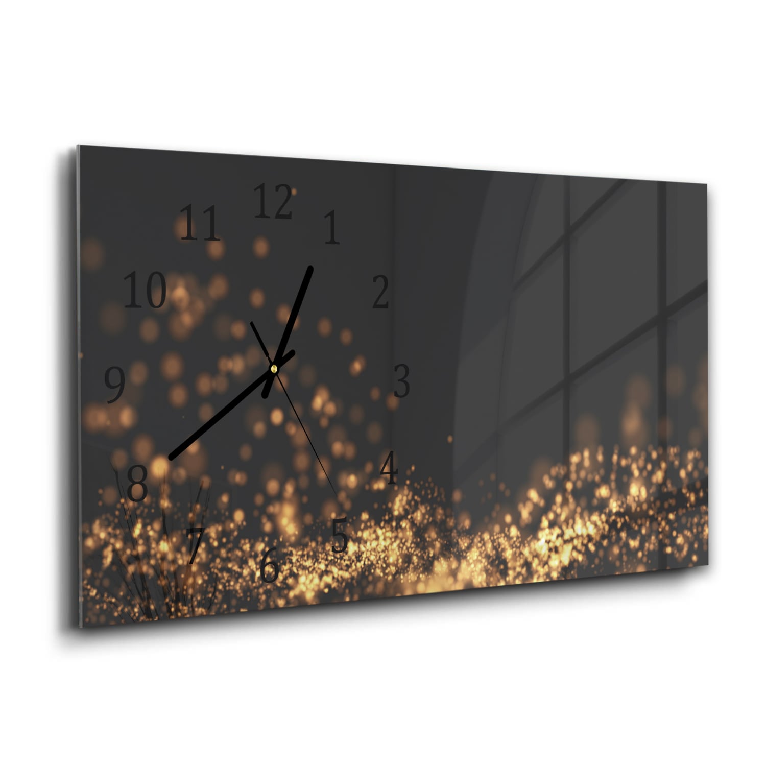 Wanduhr 60x30 - Goldener wellenförmiger Glitzerhintergrund