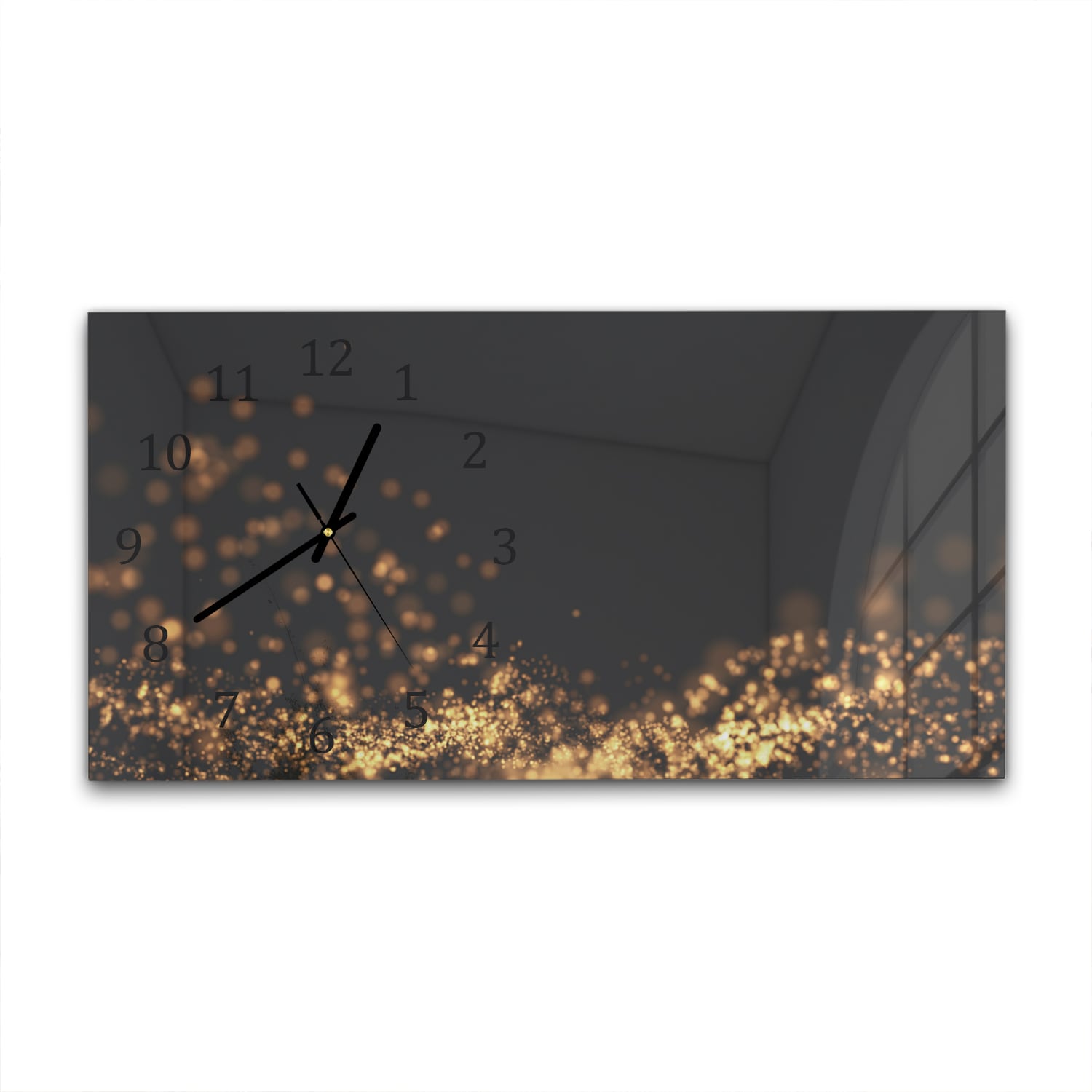 Wanduhr 60x30 - Goldener wellenförmiger Glitzerhintergrund