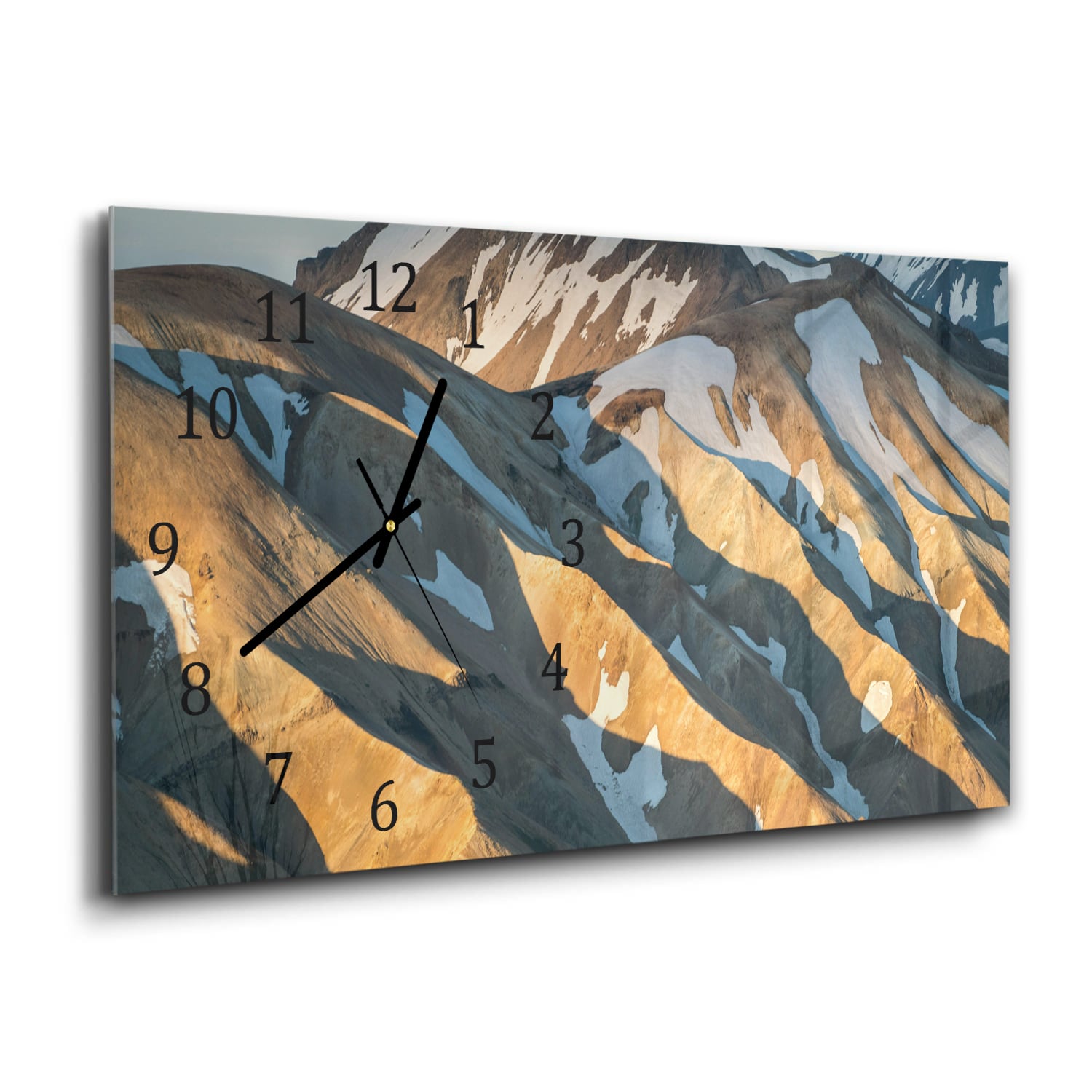 Wanduhr 60x30 - Schmelzender Schnee auf den Bergen