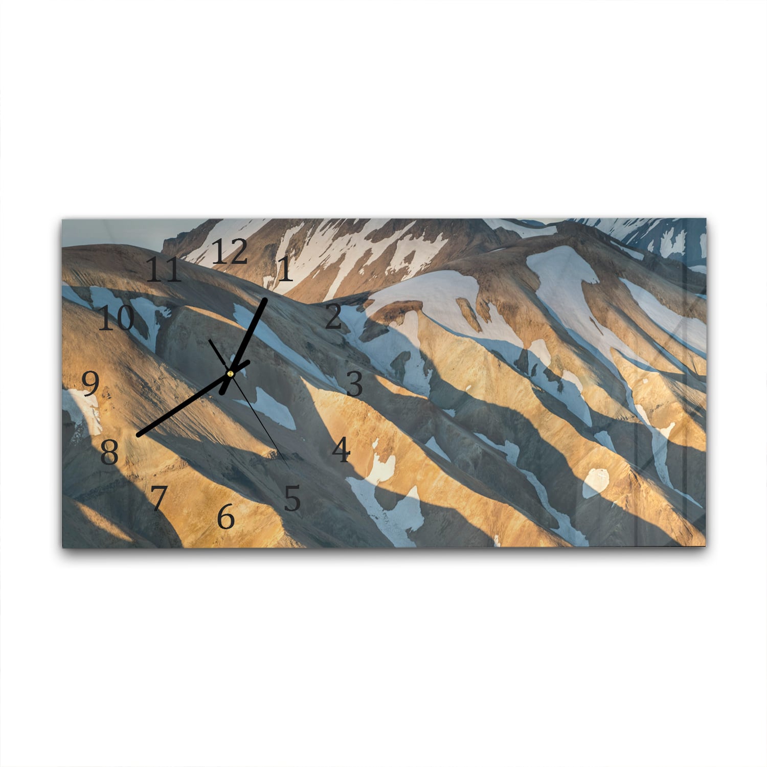 Wanduhr 60x30 - Schmelzender Schnee auf den Bergen