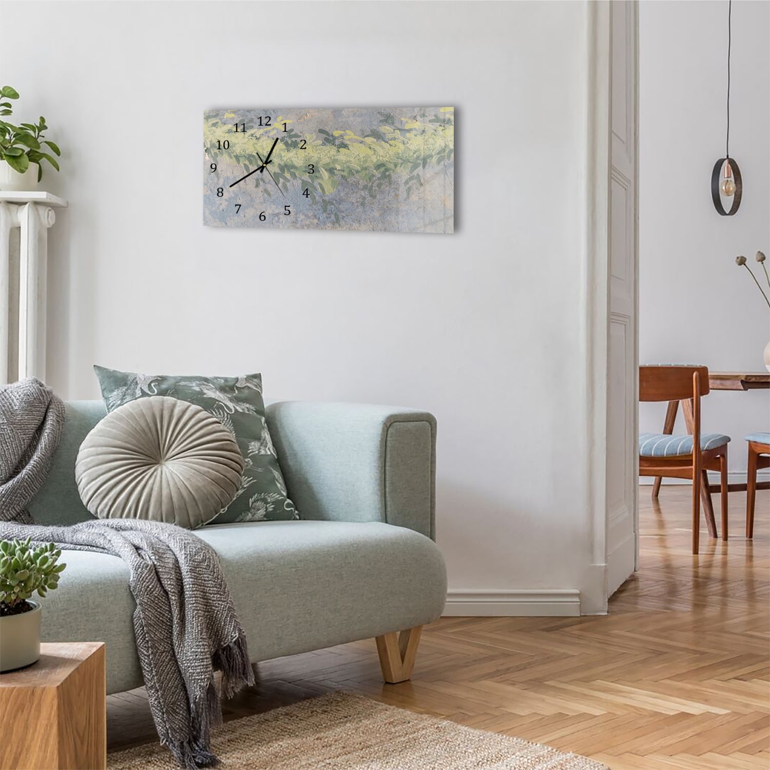 Wanduhr 60x30 - Aquarell-Gemälde Blätter