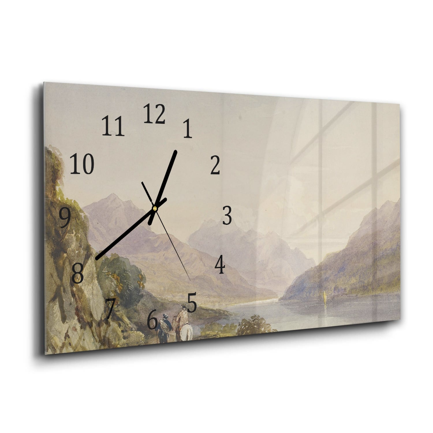 Wanduhr 60x30 - Aquarell-Gemälde Pferd in den Bergen