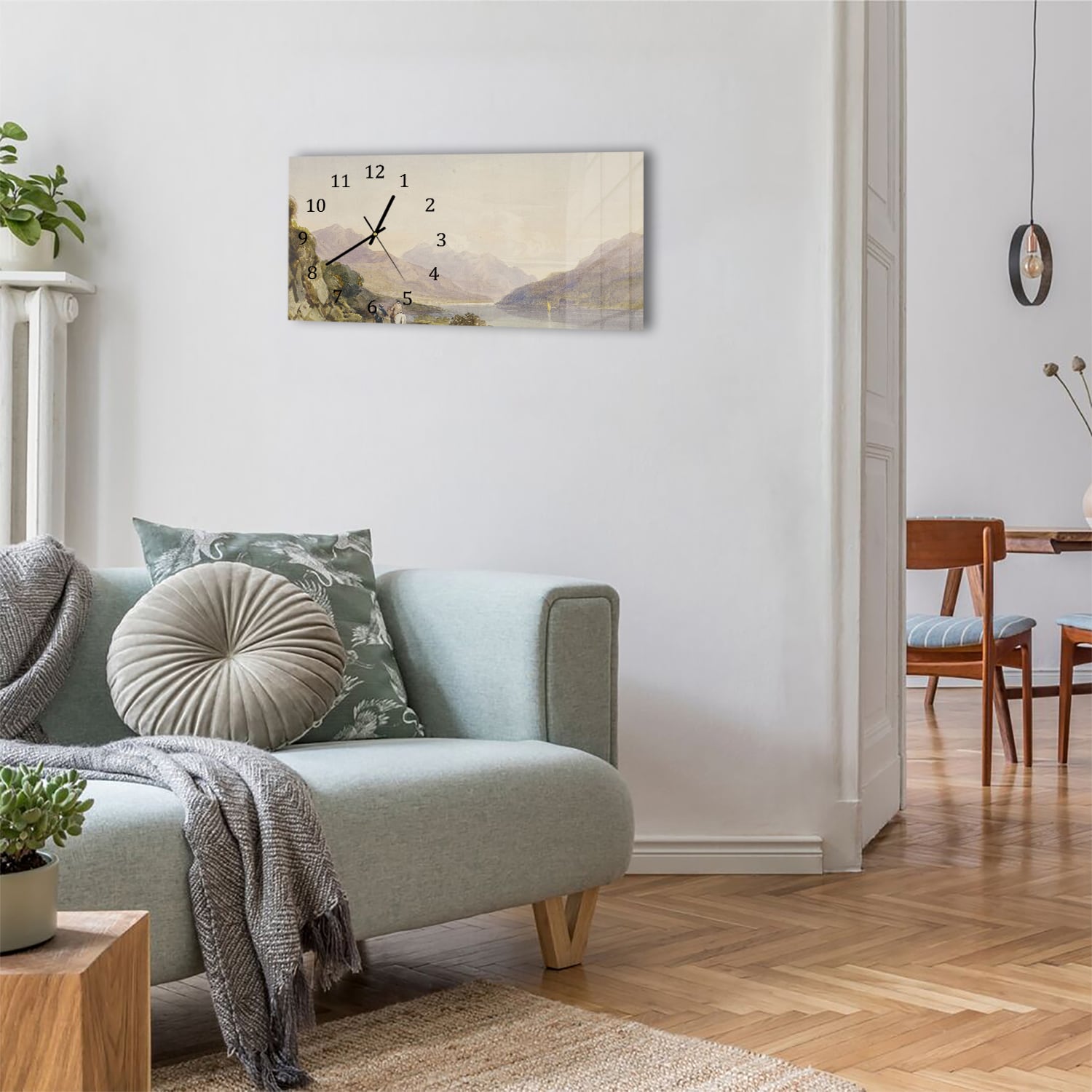 Wanduhr 60x30 - Aquarell-Gemälde Pferd in den Bergen