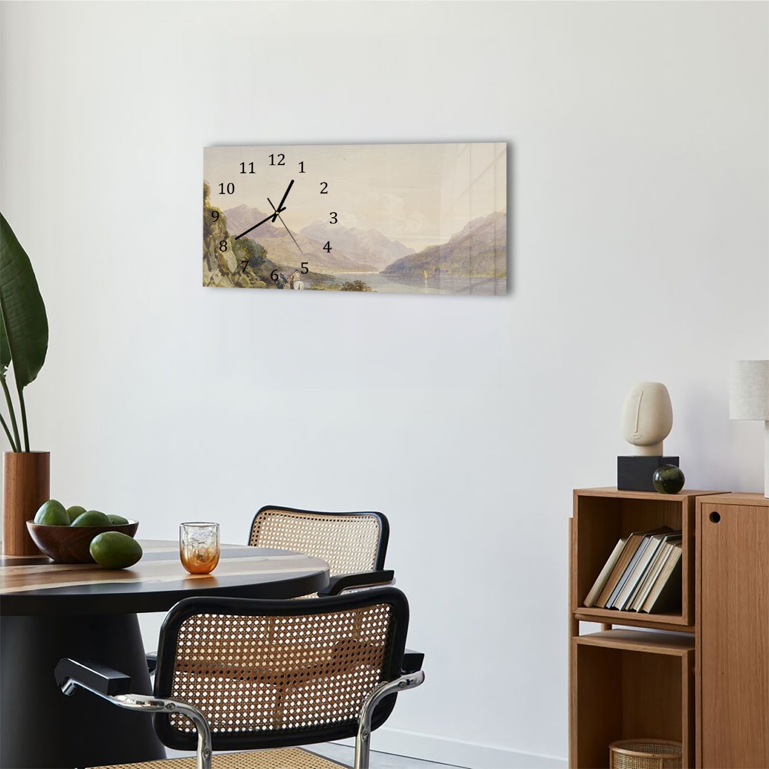 Wanduhr 60x30 - Aquarell-Gemälde Pferd in den Bergen